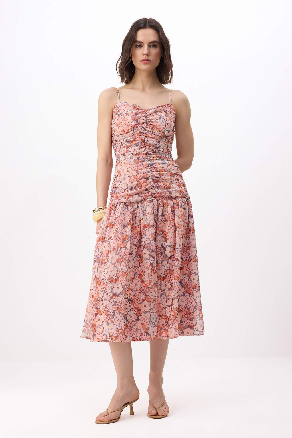 Cok Renkli Cicekli Sifon Astarl? Midi Dokuma Elbise TWOSS26EL00321 - Trendyolmilla фото 2