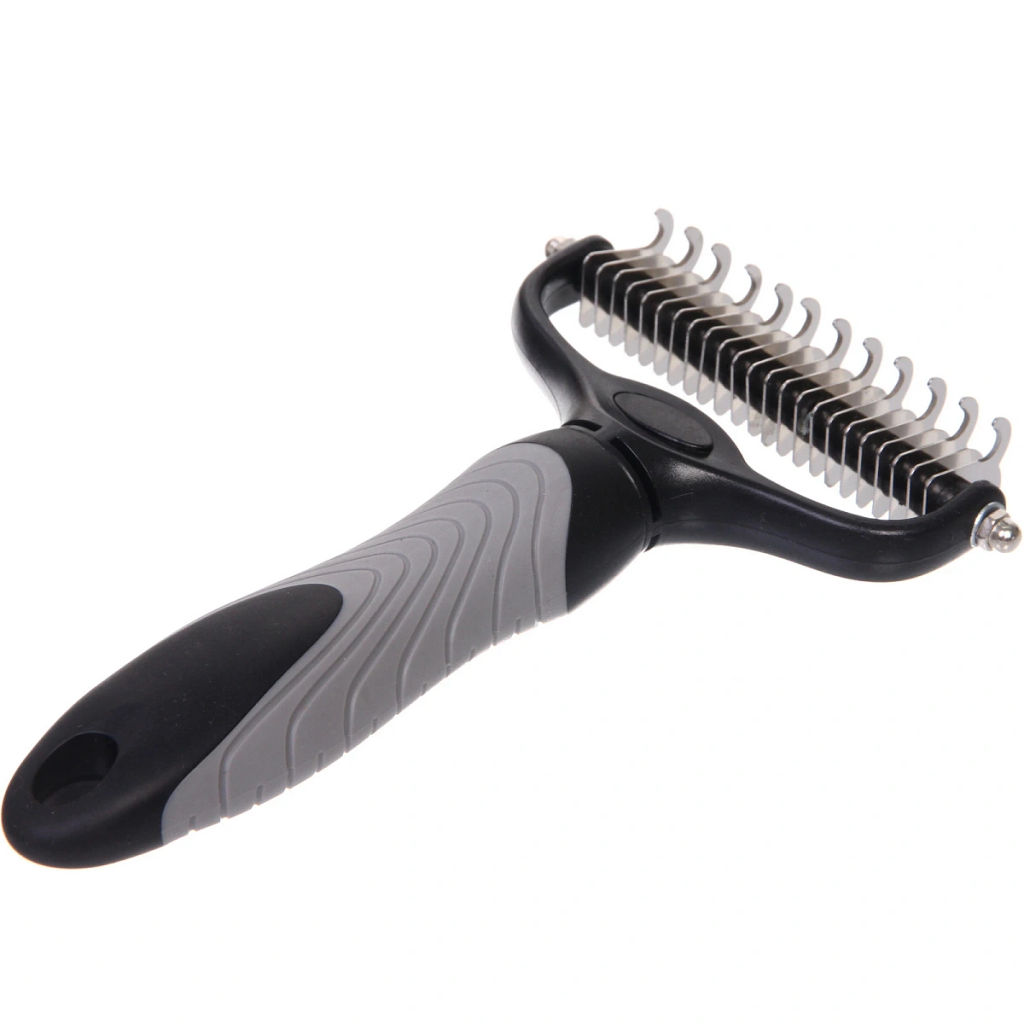 Цена за 2 шт. Расческа для удаления колтунов "ПРЕМИУМ - МОЙ БРО", прорезиненная ручка, цвет серый/черный, 18*11.6см (лейбл)