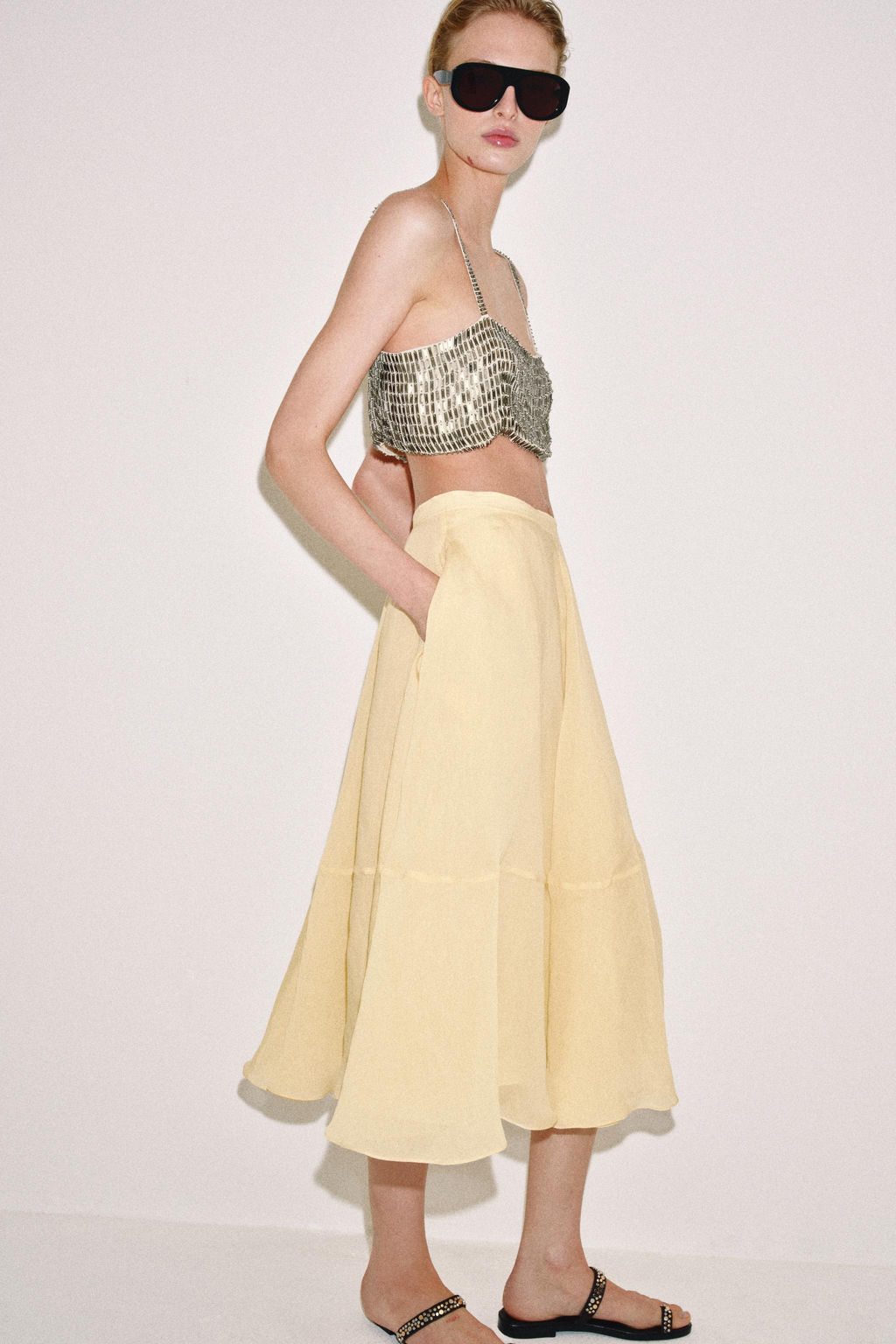 FALDA CAPA ZW COLLECTION / Mantequilla - Zara фото 4