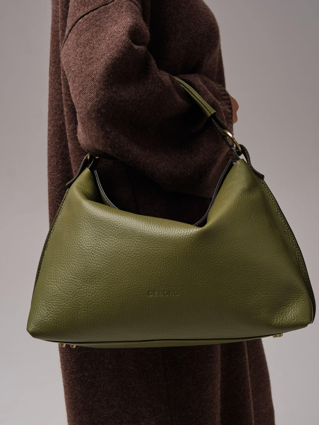 Кожаная сумка хобо Deboro 30900 зеленая водоросль