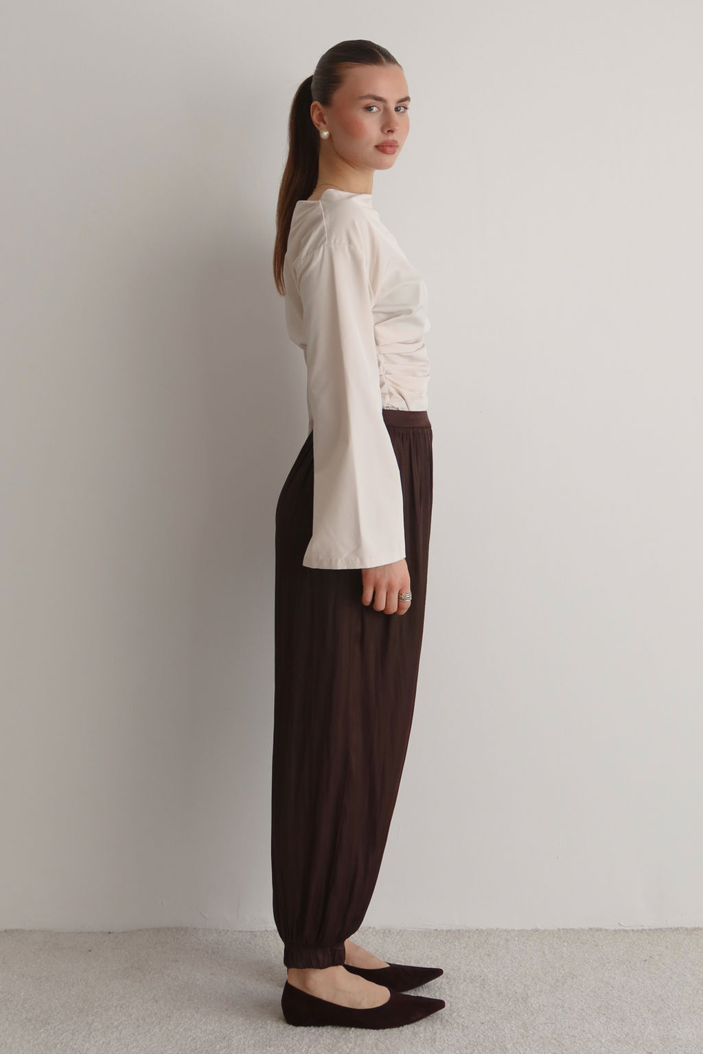 Kahverengi Saten Crushl? Salvar Pantolon TWOSS26PL00018