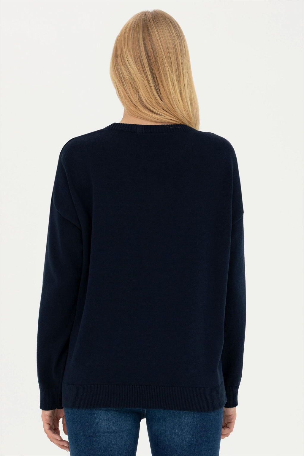 Женский темно-синий свитер с v-образным вырезом - U.s. polo assn фото 5