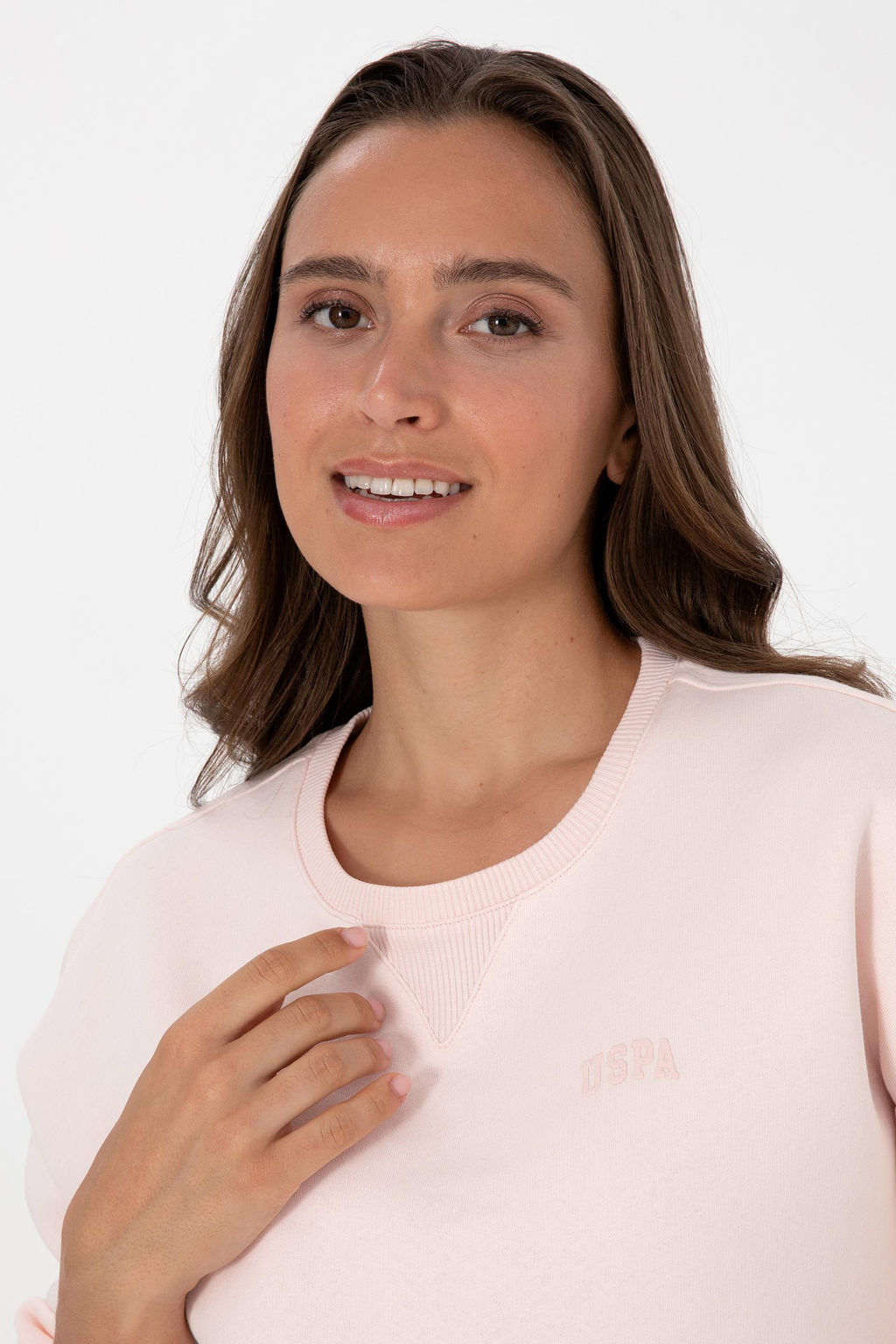 Kad_n A__k Pembe _ardonlu Bisiklet Yaka Basic Sweatsh_rt - U.s. polo assn фото 2