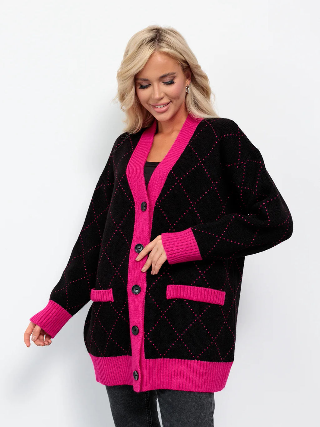 JETTY Кардиган вязаный на пуговицах оверсайз