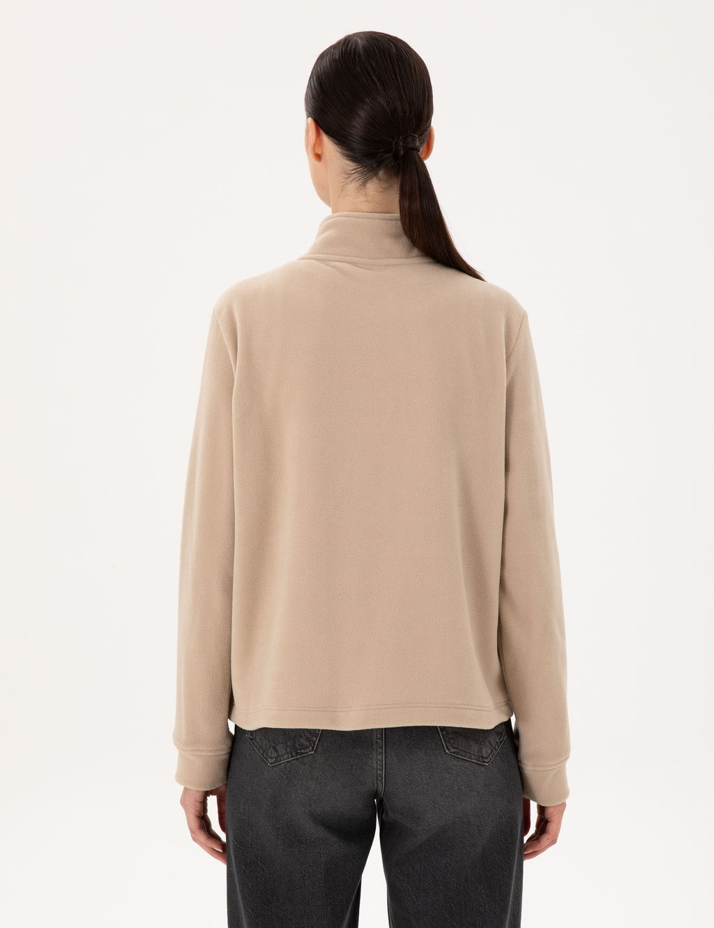 Bej Comfort Fit Fermuarl_ Polar Sweatshirt
