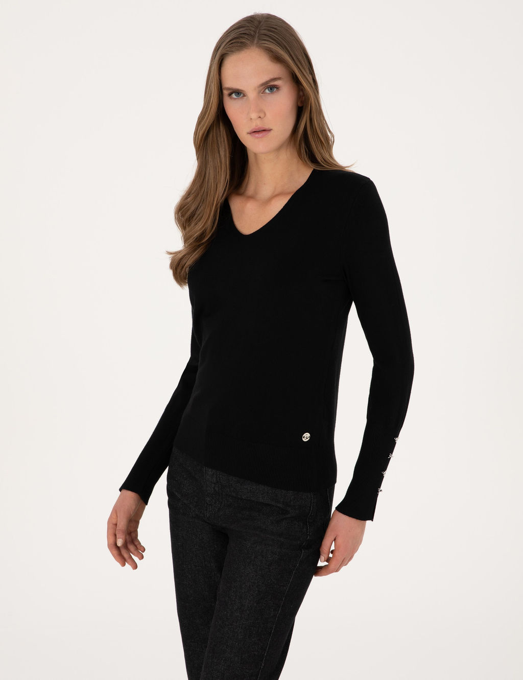 Siyah Slim Fit Basic Kazak