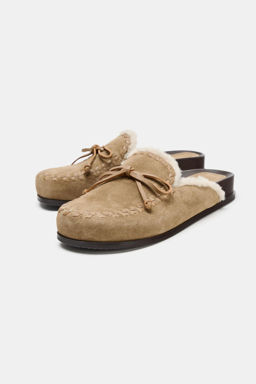 LEATHER SHEARLING EFFECT CLOGS - Zara фото 4