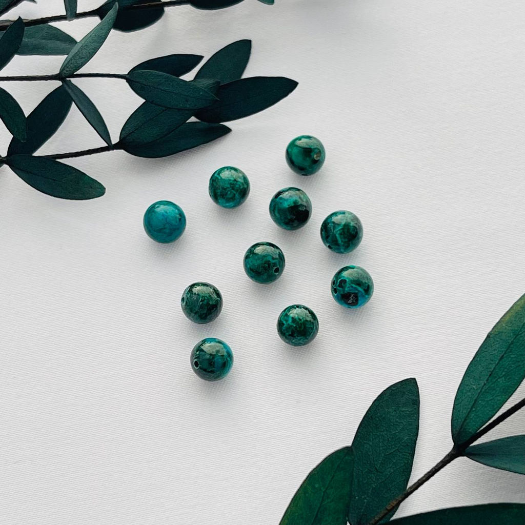 Бусины для украшений из Хризоколлы в Малахите (10 шт)