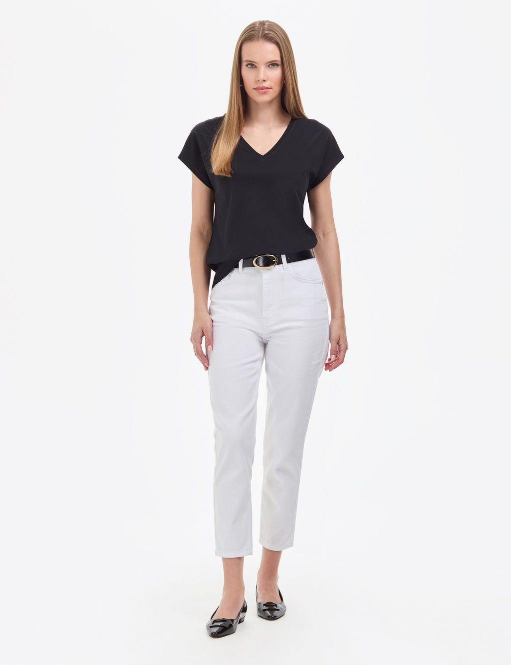 Siyah Regular Fit V Yaka Basic Ti__rt