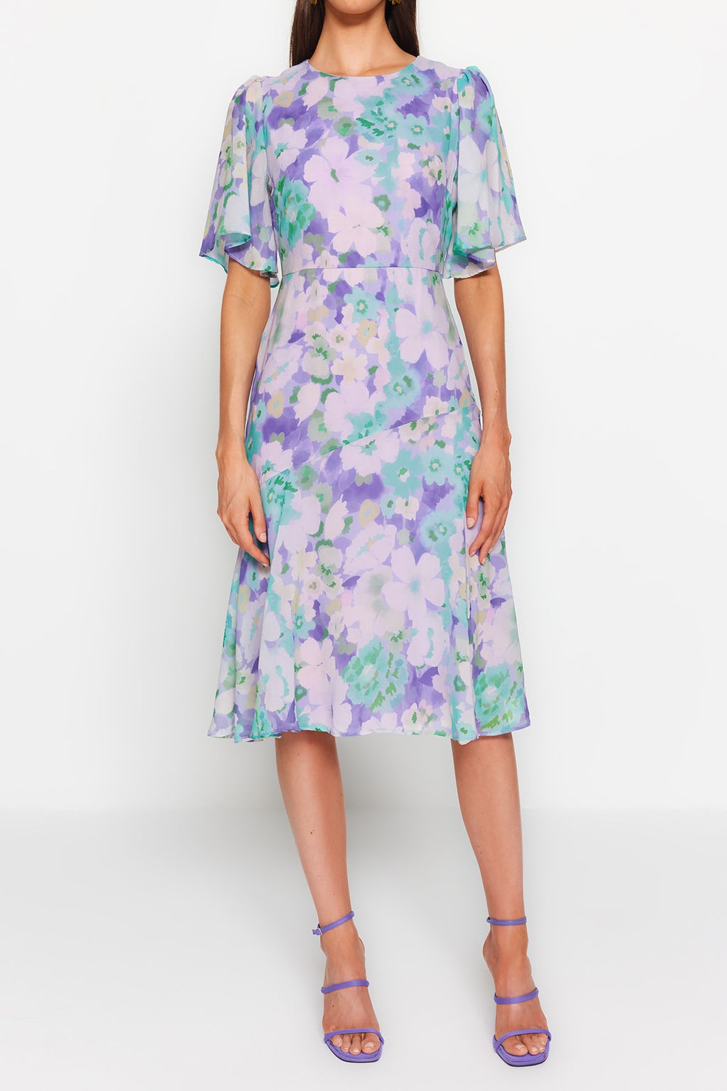 TRENDYOLMILLA Lila Cicek Desenli A Kesim Astarl? Midi Dokuma Elbise TWOSS20EL0908 фото 4