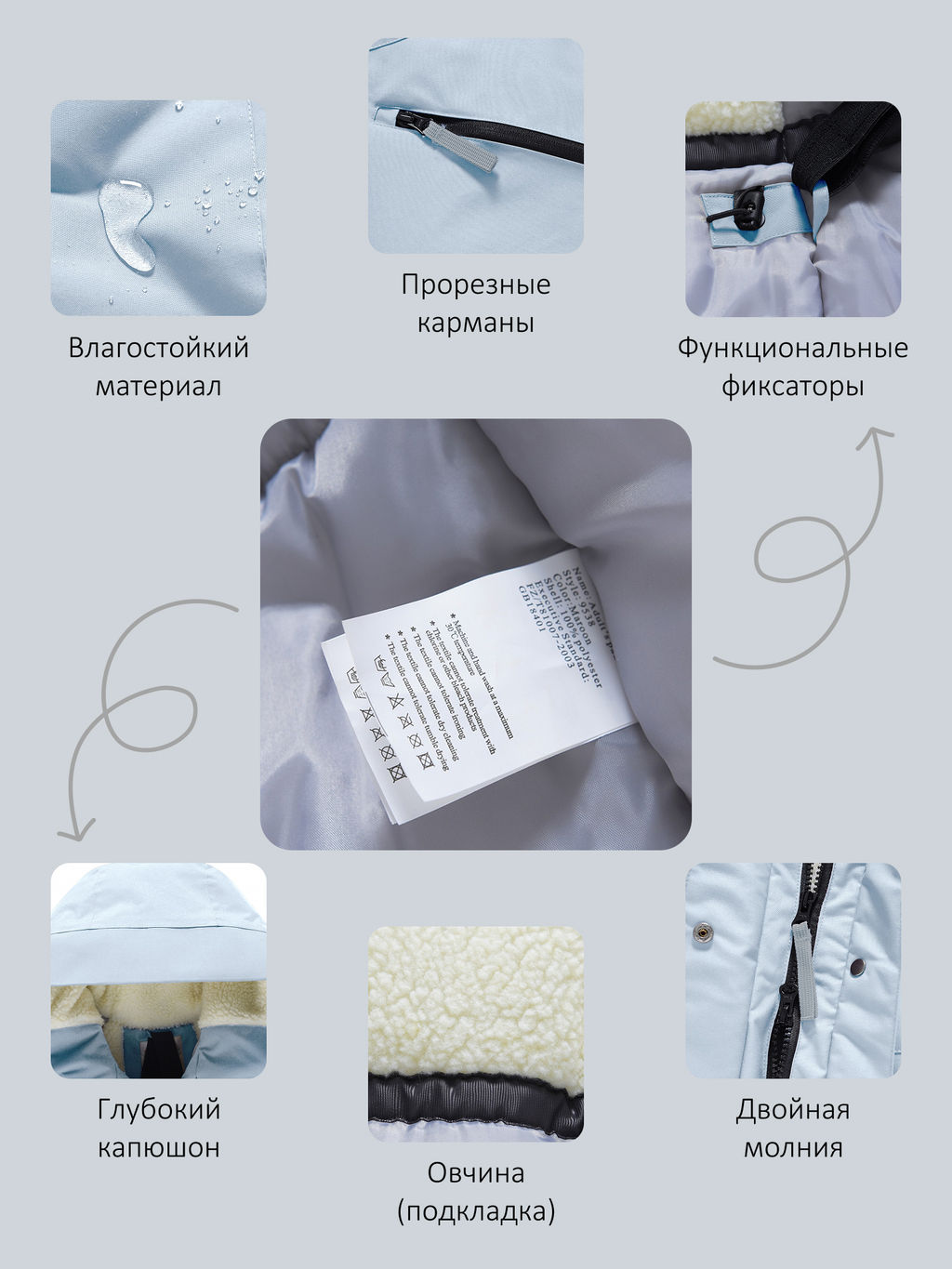 Парка зимняя женская с капюшоном светло-синего цвета 9538-1Si - Valianly фото 23