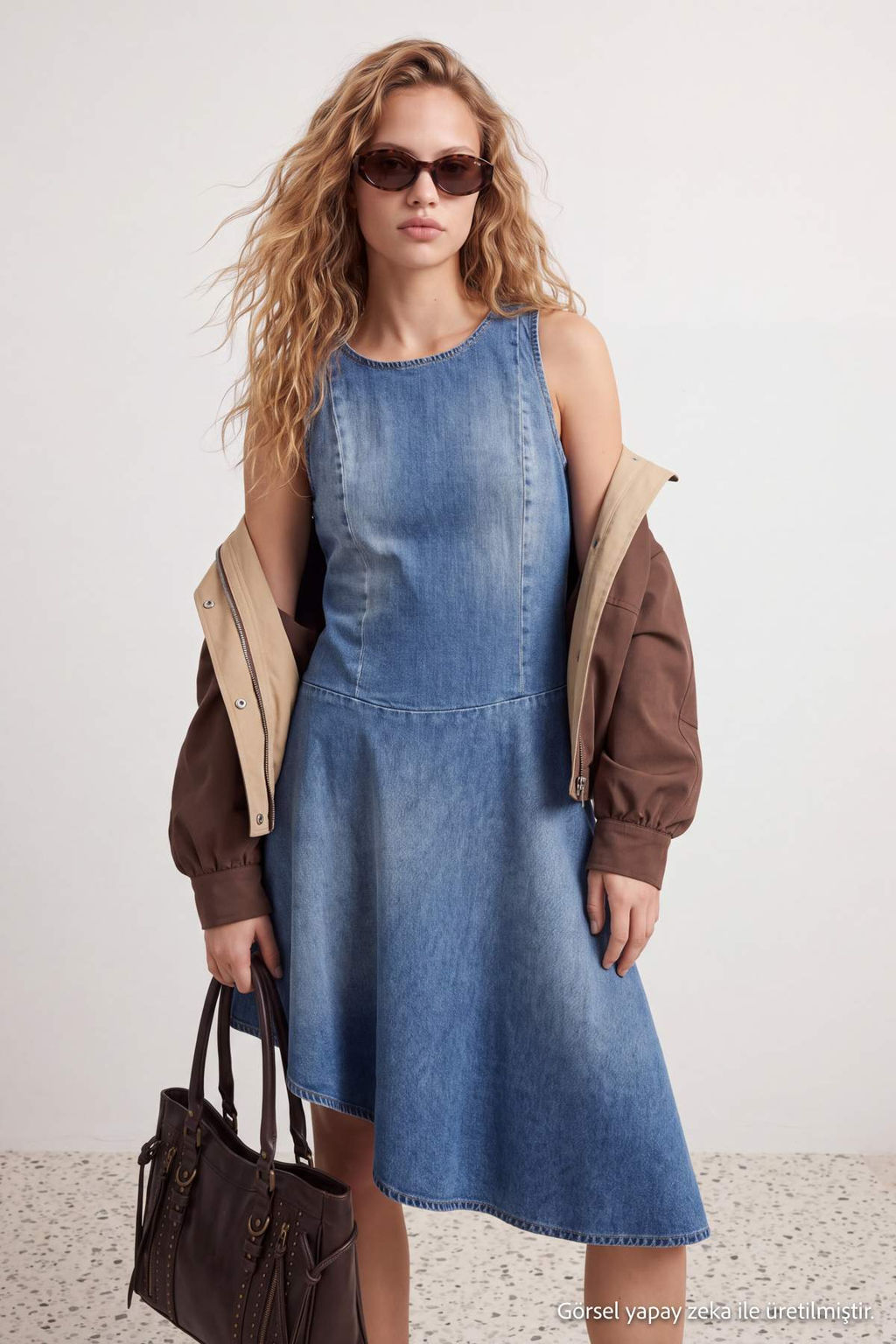 Mavi Kolsuz Asimetrik Midi Denim Elbise TWOAW27EL00030 - Trendyolmilla фото 2