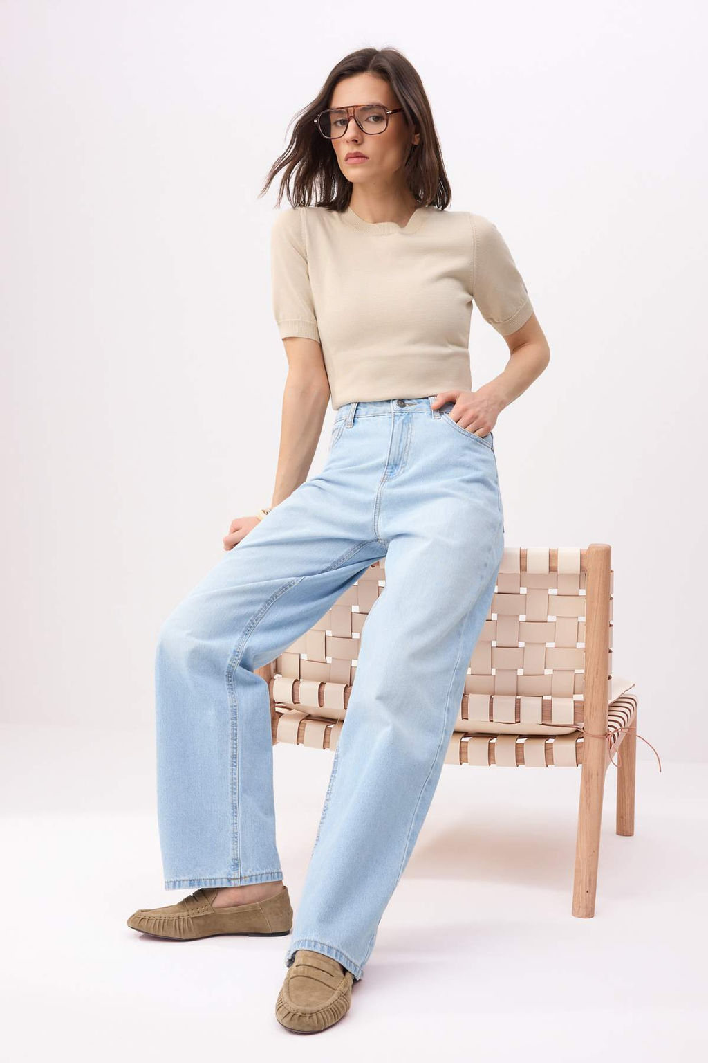 Koyu Mavi Yuksek Bel %100 Pamuk Baggy Jeans TWOSS26JE00205 - Trendyolmilla фото 7
