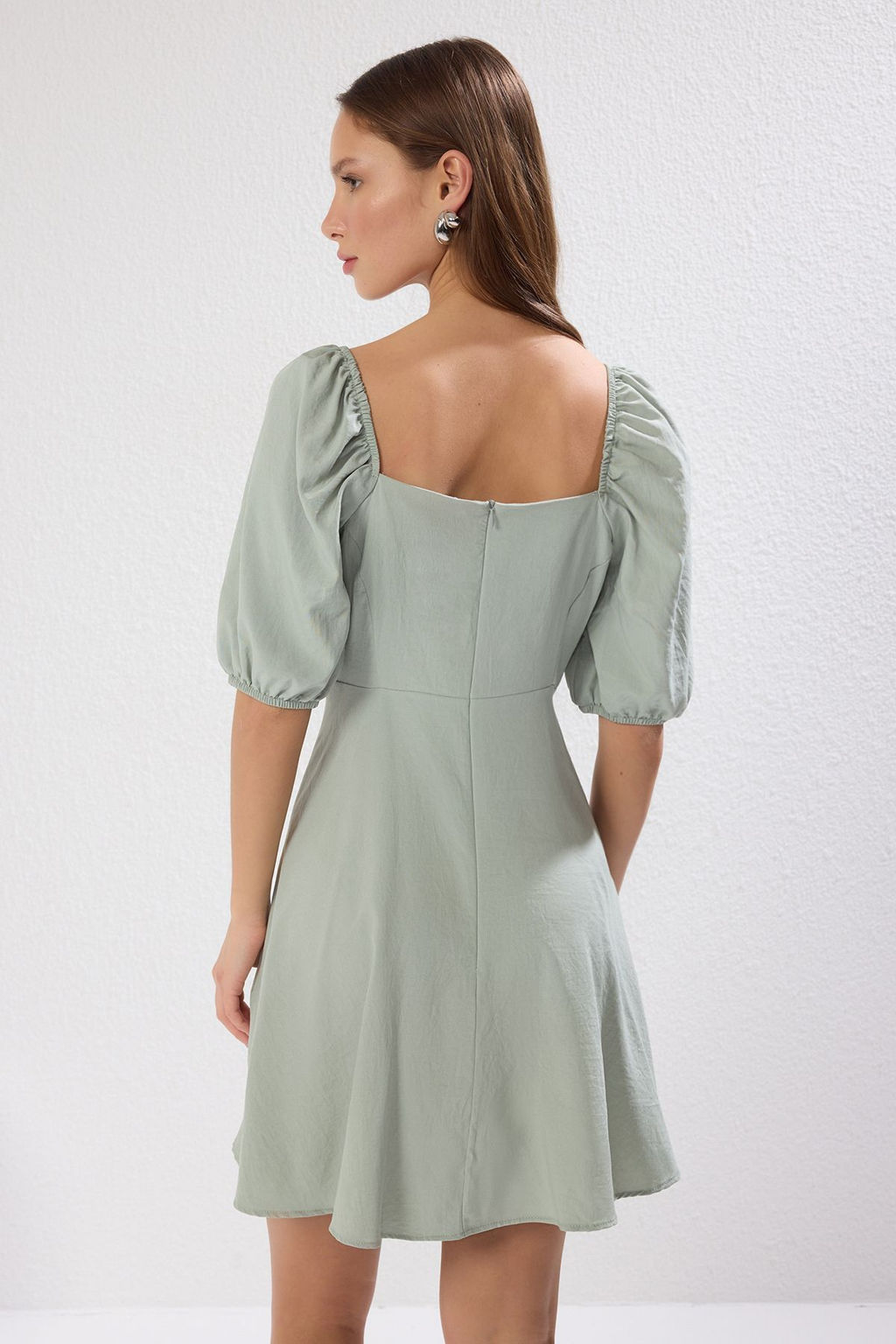 TRENDYOLMILLA Kiremit A Kesim Balon Kollu Mini Dokuma Elbise TWOSS20EL2314 фото 26