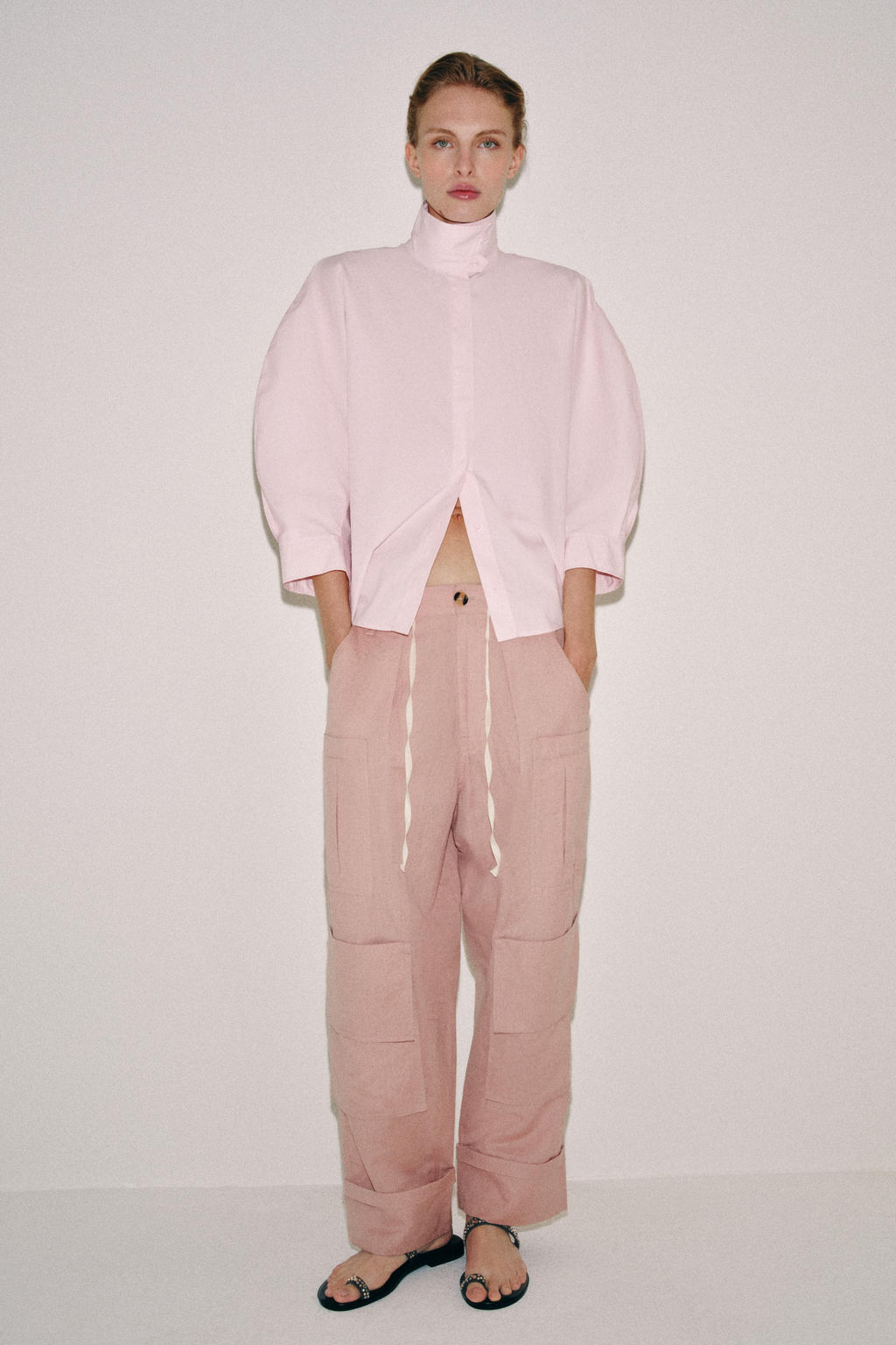 CAMISA MANGA ABULLONADA ZW COLLECTION / Rosa claro - Zara фото 2