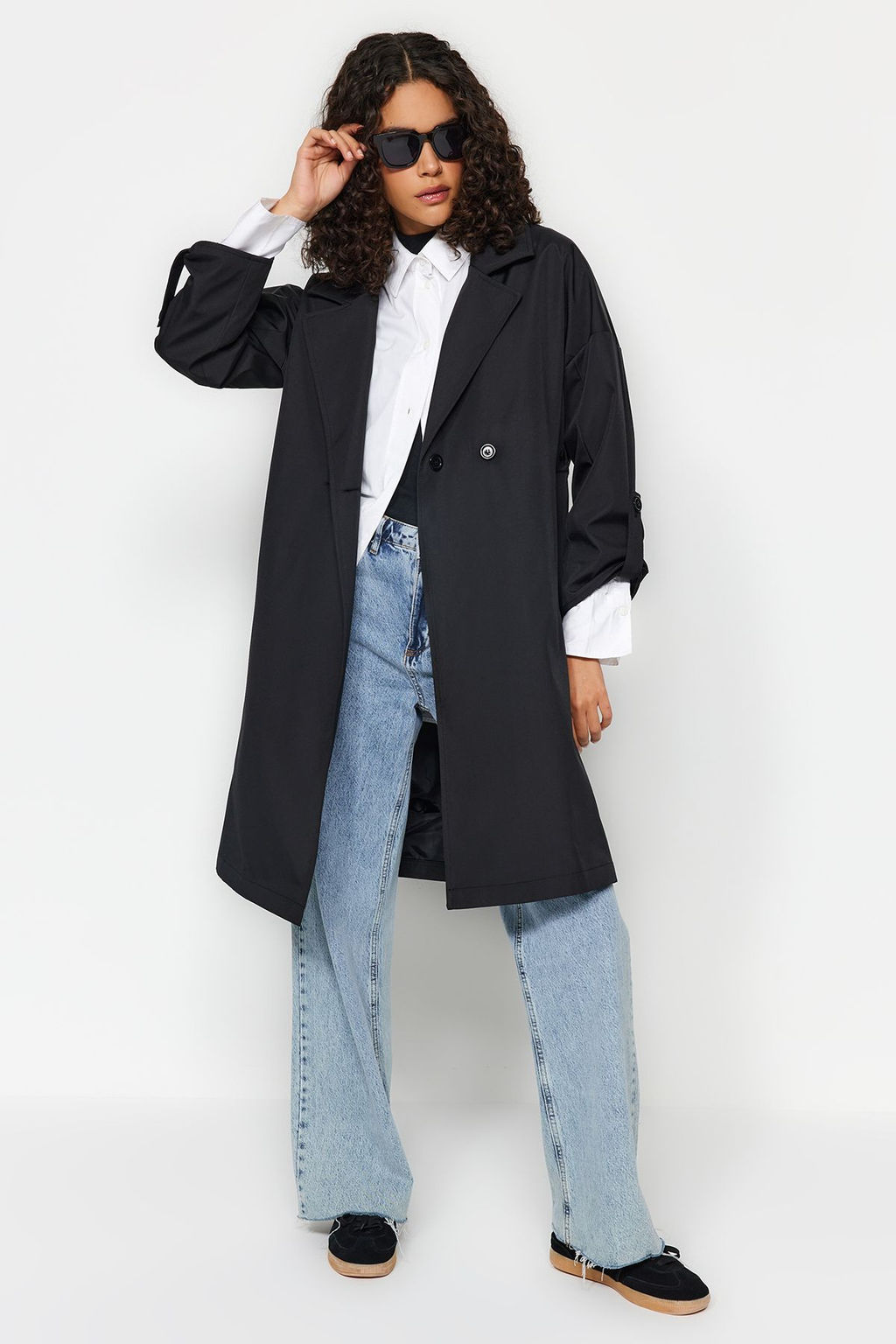 Trendyolmilla Bej Oversize Kusakl? Su Itici Uzun Trenckot TWOAW24TR00019  фото 14