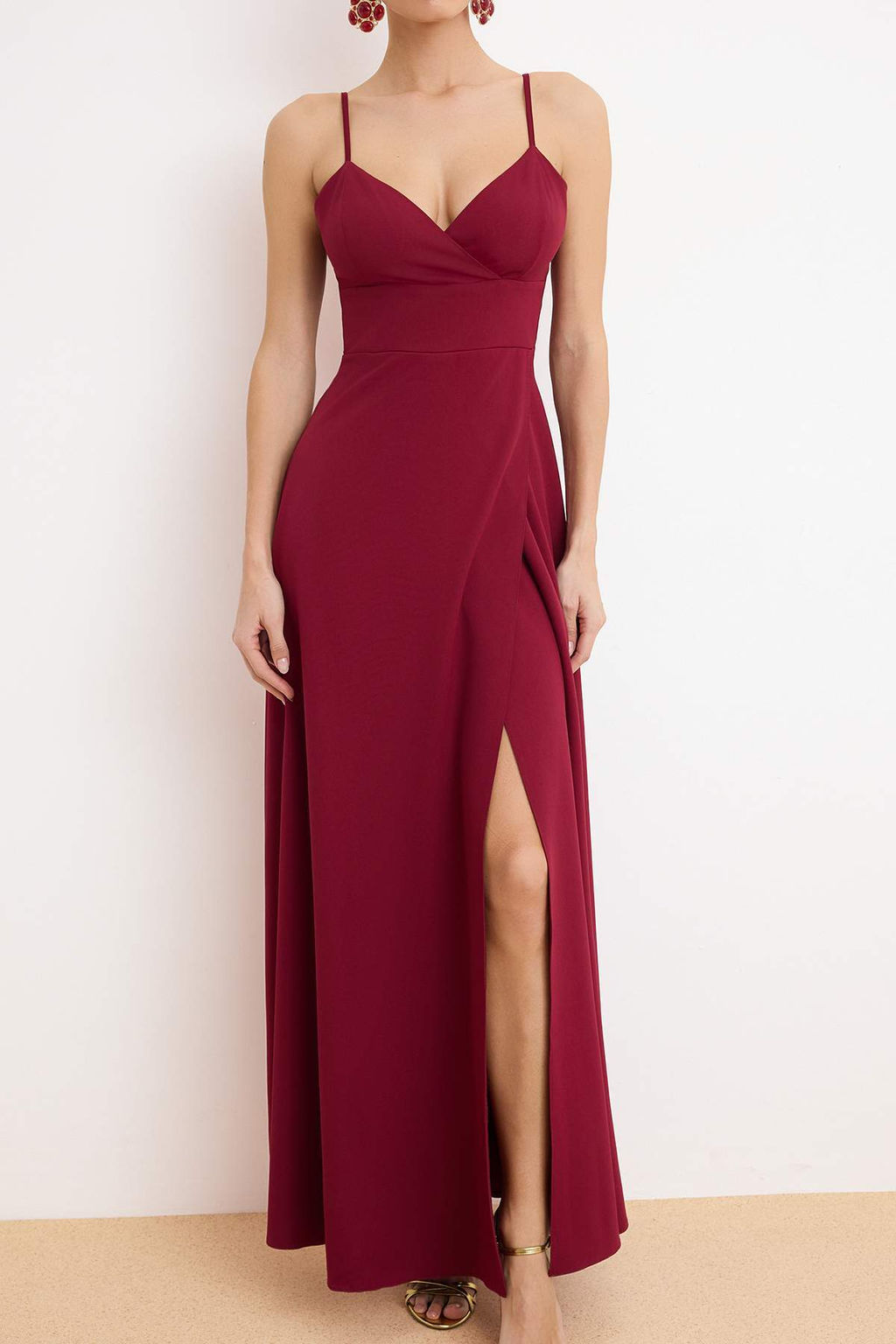 Bordo Y?rtmac Detayl? Dokuma Uzun S?k Abiye Elbise TPRSS24AE00121