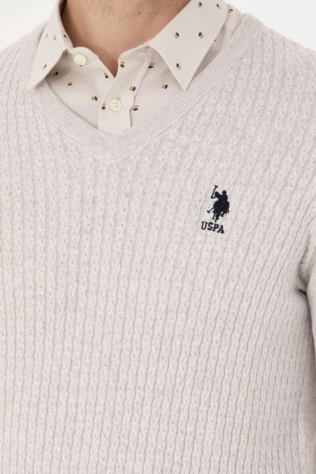 Свитер мужской U.S. Polo Assn каменный меланж хлопок  фото 14