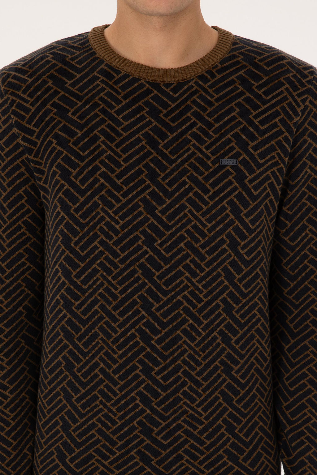 Erkek Slim Fit Bisiklet Yaka Haki Kazak