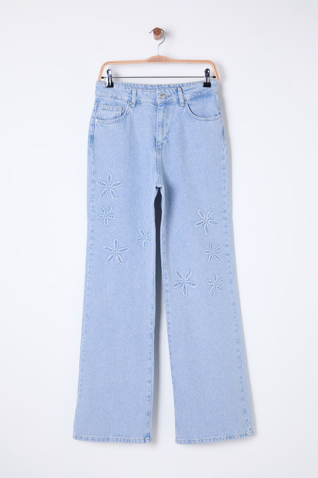 Ac?k Mavi Cicek Nak?sl? Yuksek Bel Wide Leg Jeans TWOSS25JE00047 - Trendyolmilla фото 6