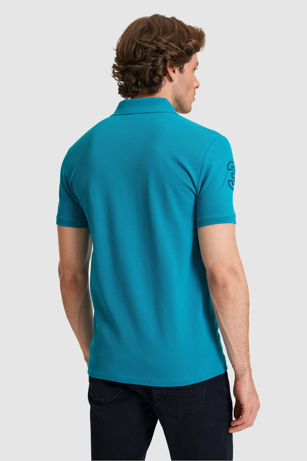 Erkek Slim Fit Polo Yaka Petrol Basic Ti__rt
