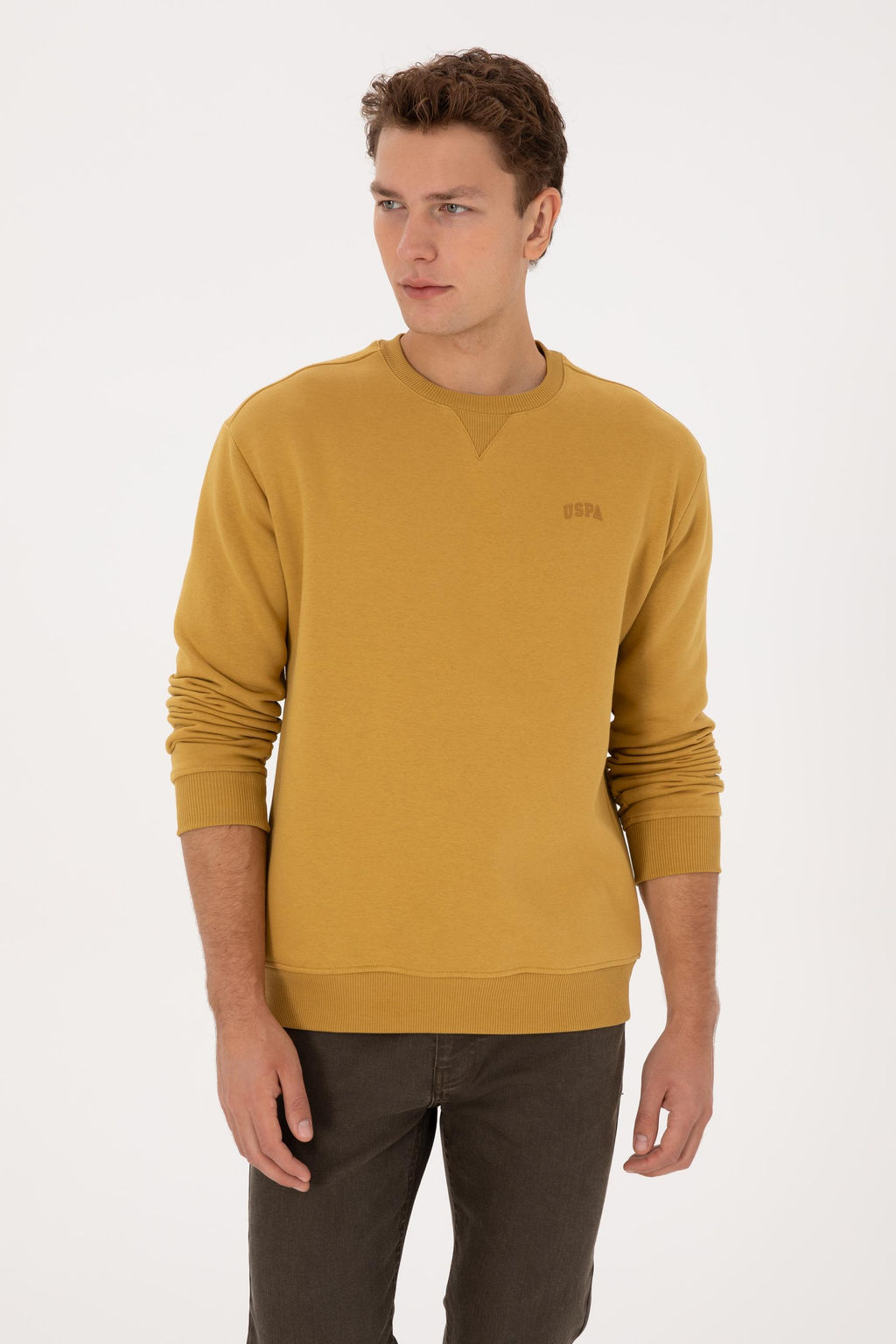 Erkek Hardal Basic Sweatshirt