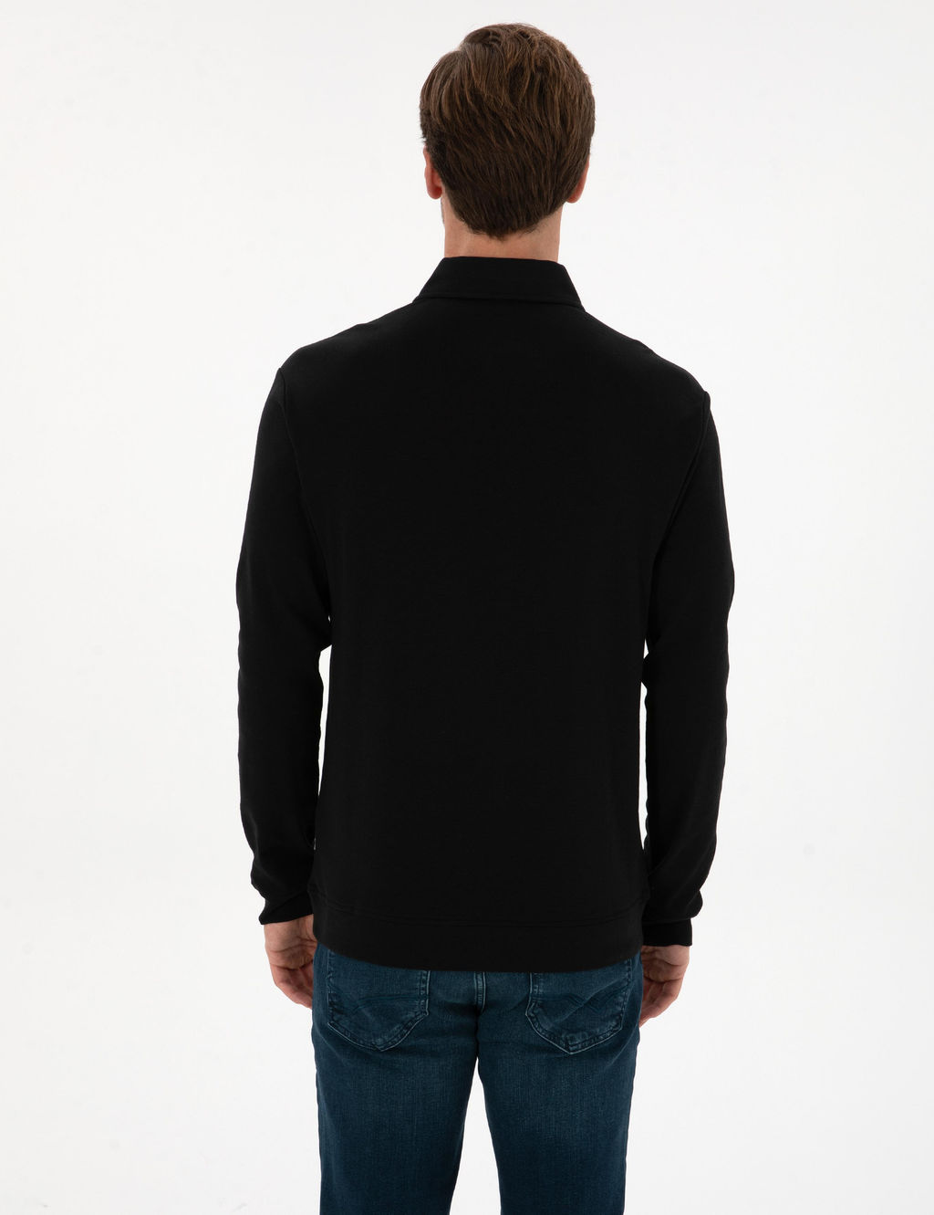 Siyah Regular Fit Ka_mir Kar___ml_ Polo Yaka Sweatshirt