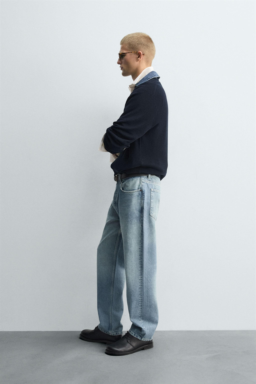 DENIM COLLAR COMBINATION KNIT POLO SHIRT - Zara фото 4