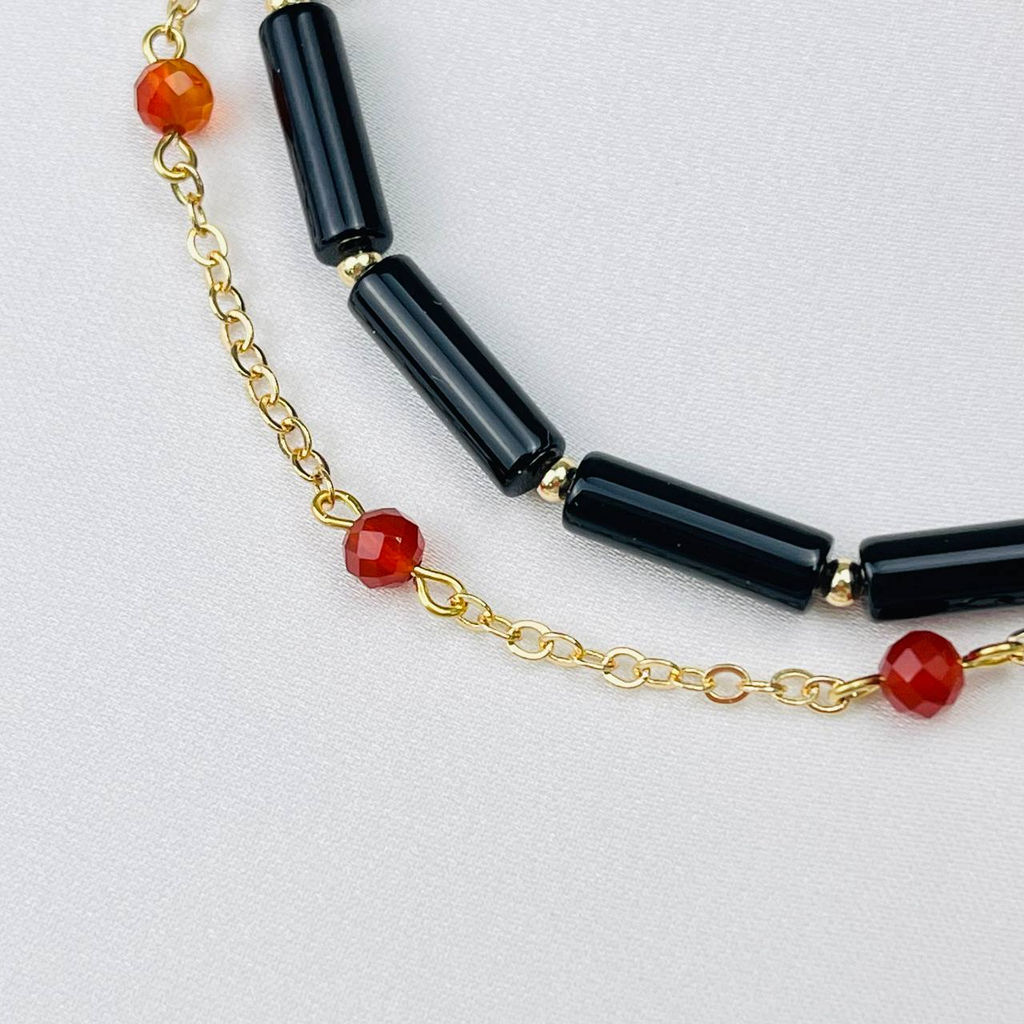 Браслет двойной из черного Агата и Сердолика 16,5 см +