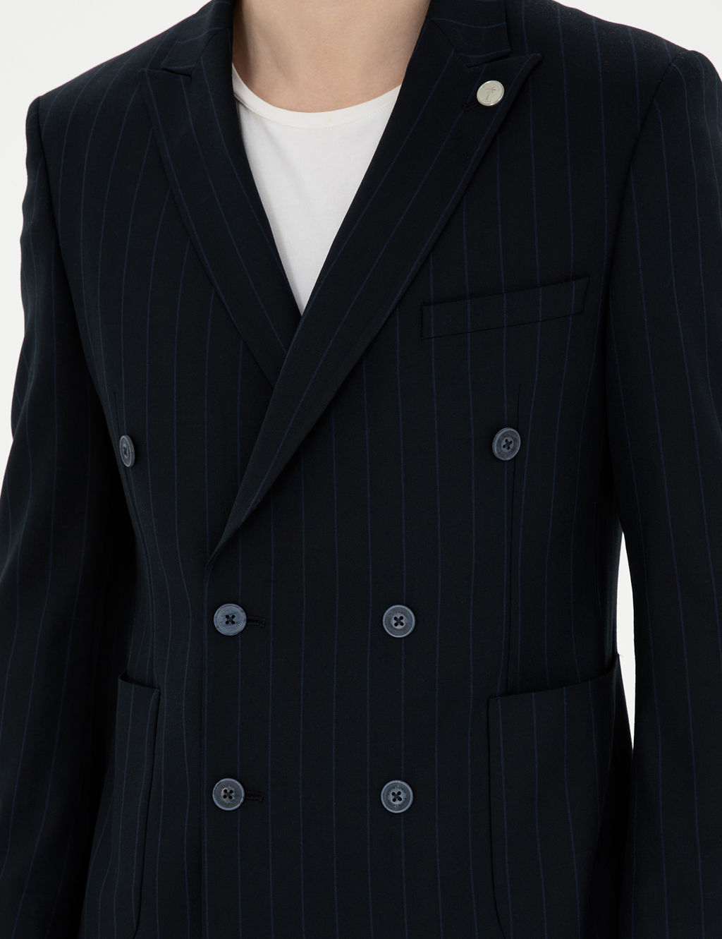 Lacivert Ekstra Slim Fit _izgili Kruvaze Tak_m Elbise