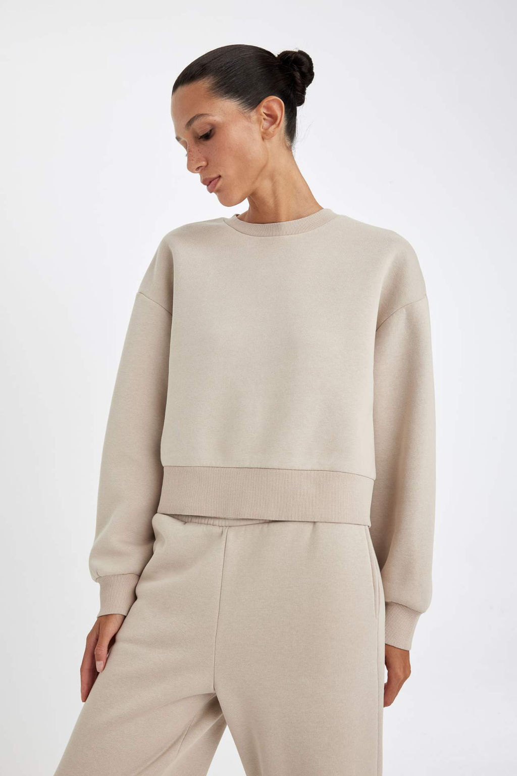 Relax Fit Bisiklet Yaka Kal?n Basic Duz Sweatshirt - Defacto фото 4