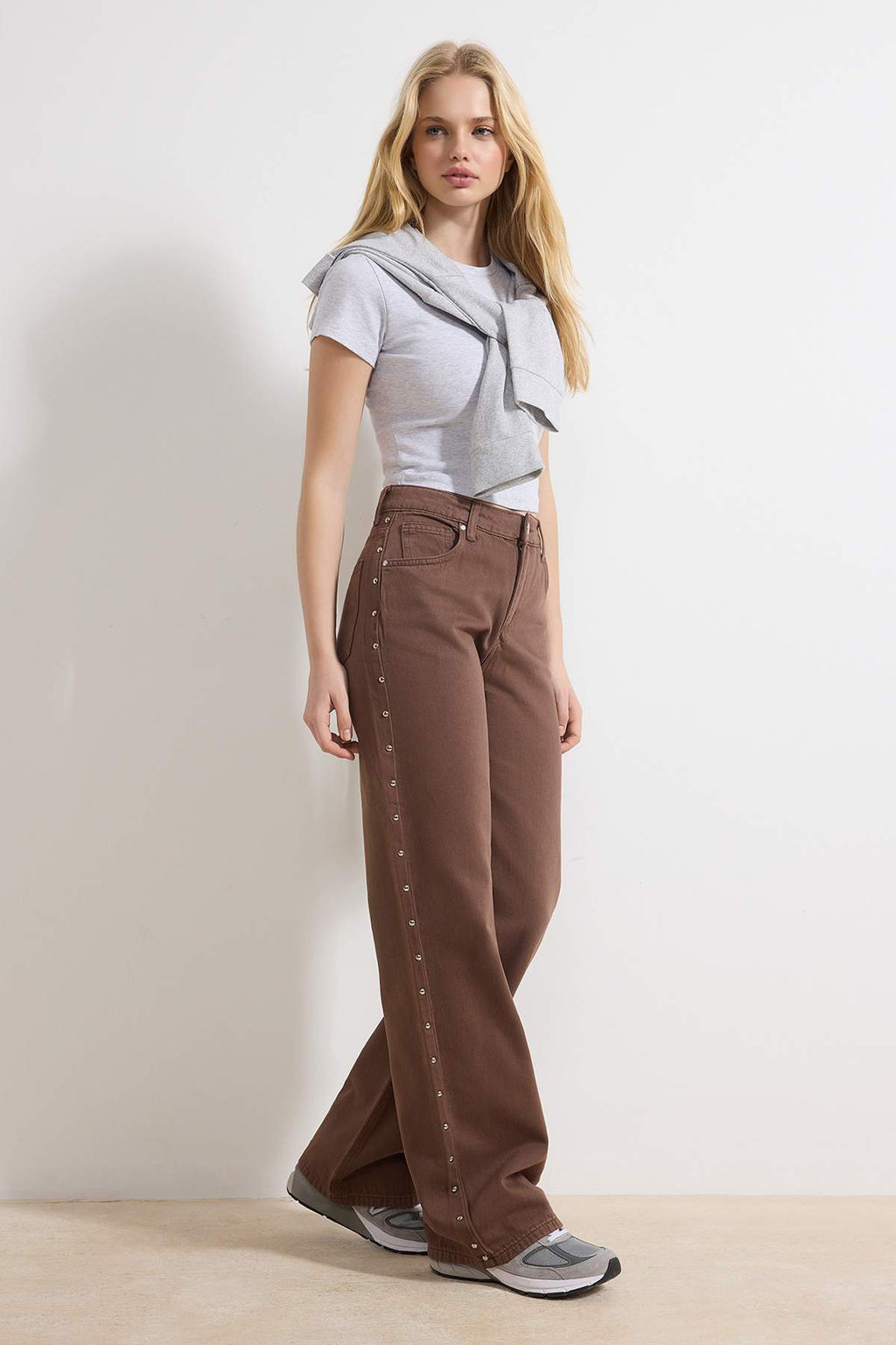 Kahverengi D_K_ML_ Trok Detayl_ Y_ksek Bel %100 Pamuk Wide Leg Jeans TWOSS26JE00065 - Trendyolmilla фото 2