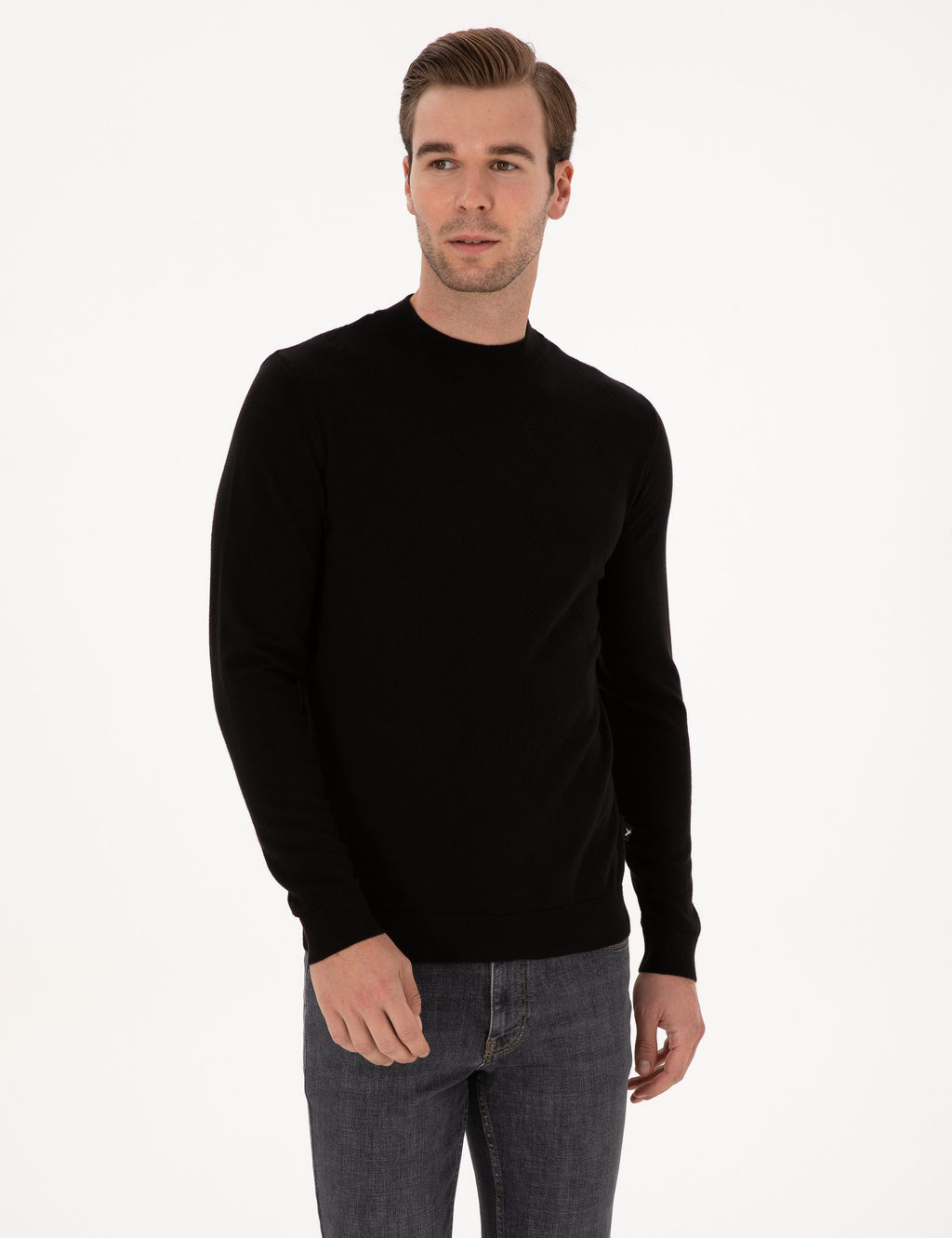 Siyah Slim Fit %100 Pamuk _eyrek Bal_k__ Yaka Triko Kazak - Cacharel фото 3