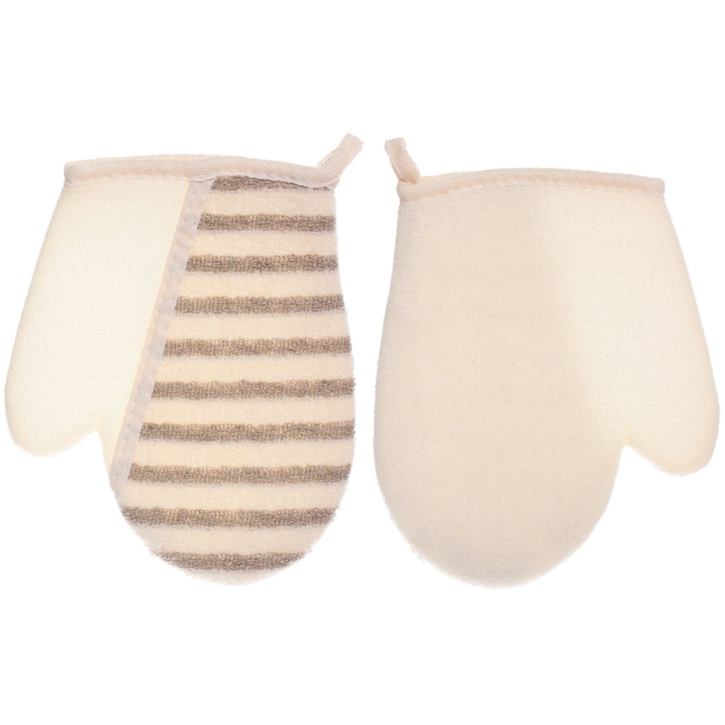 Цена за 3 шт. Мочалка - варежка массажная "SANTA MONIKA - BOKALLI", цвет белый / серый, 22*18см (зип пакет и наклейка Ultramarine)