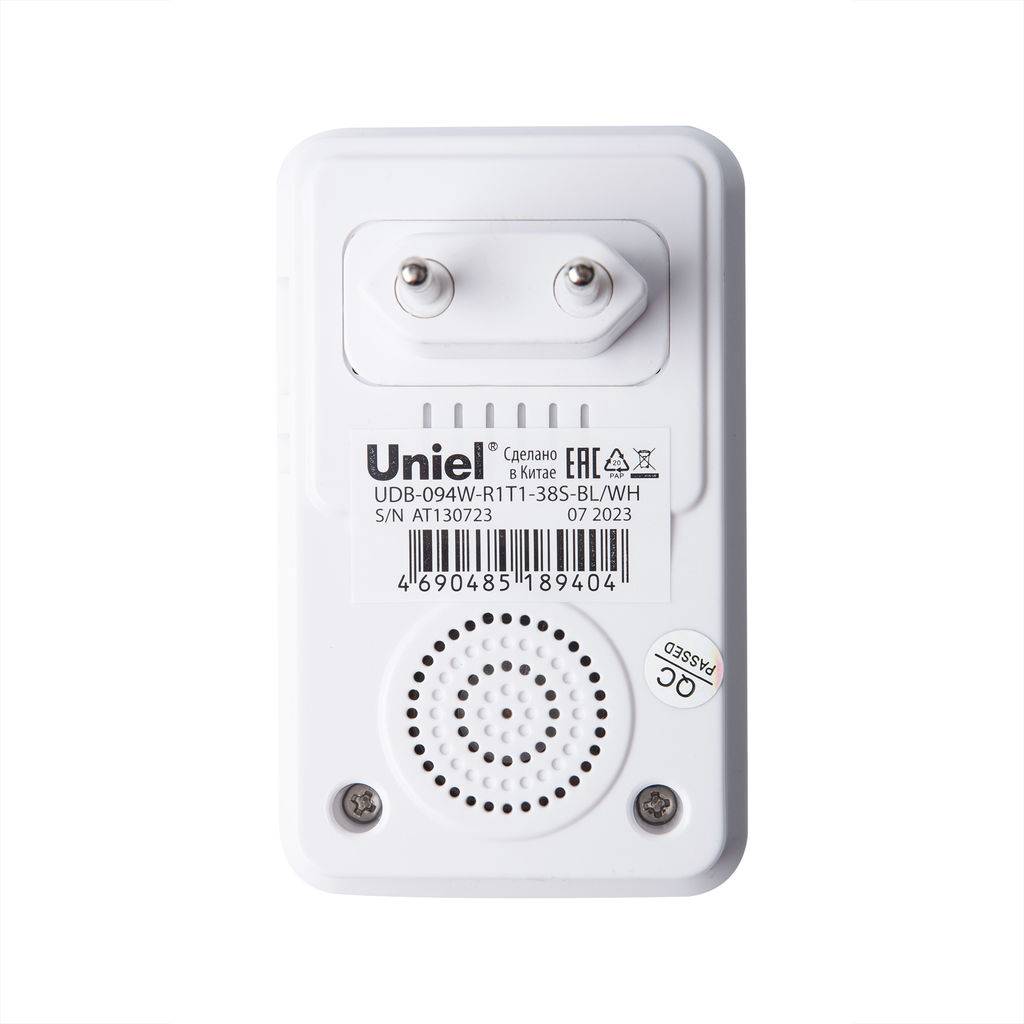 UDB-094W-R1T1-38S-BL/WH Звонок электронный, 220В. Радиус действия 150 метров. Черный с белым. ТМ Uniel