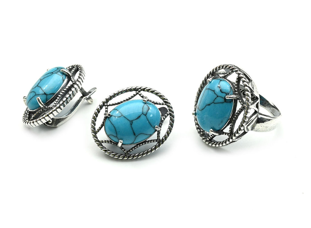 Кольцо Серьги с бирюзой (имитация) размер 19