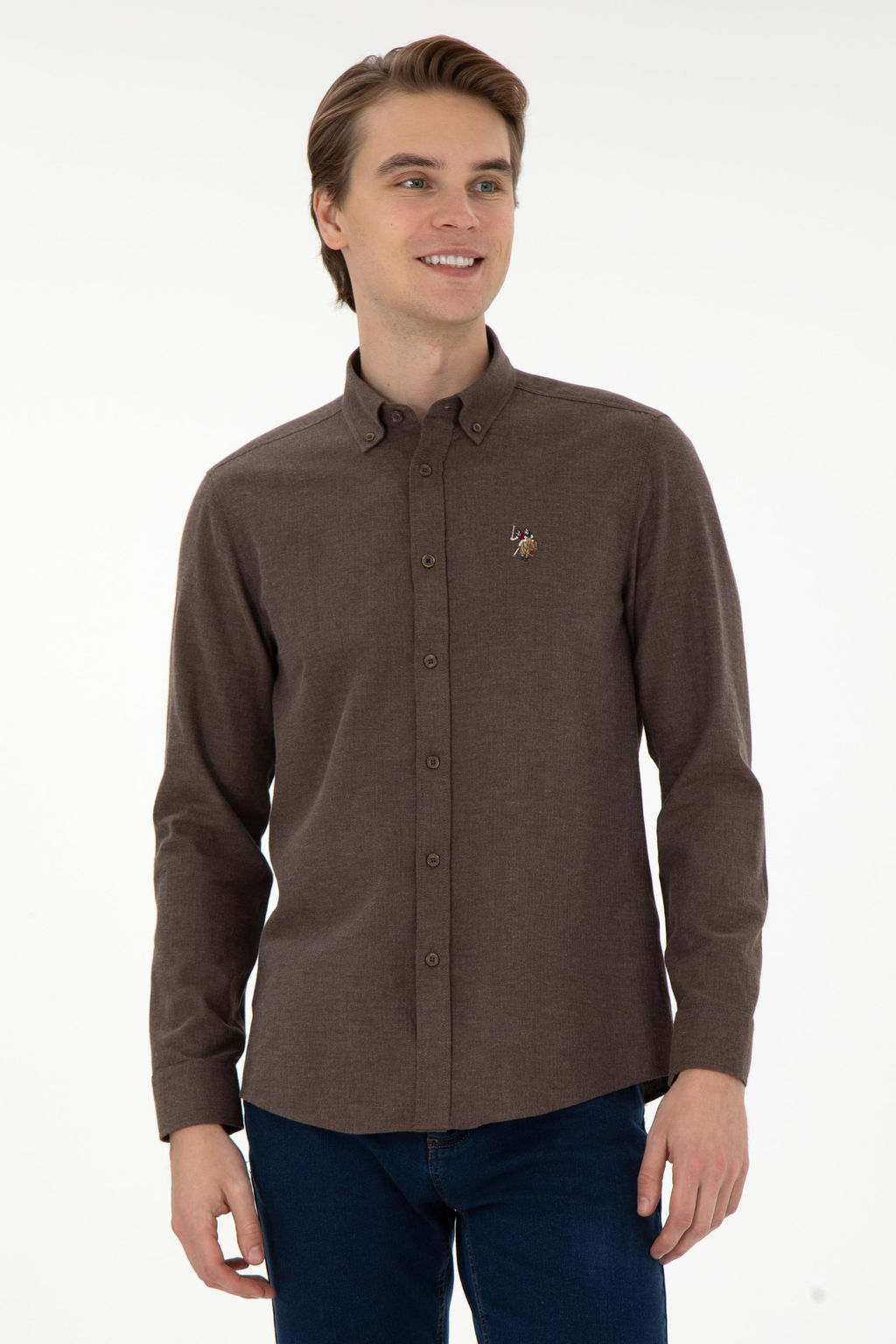 Мужская базовая рубашка кокосового цвета с длинным рукавом Неожиданная скидка в корзине