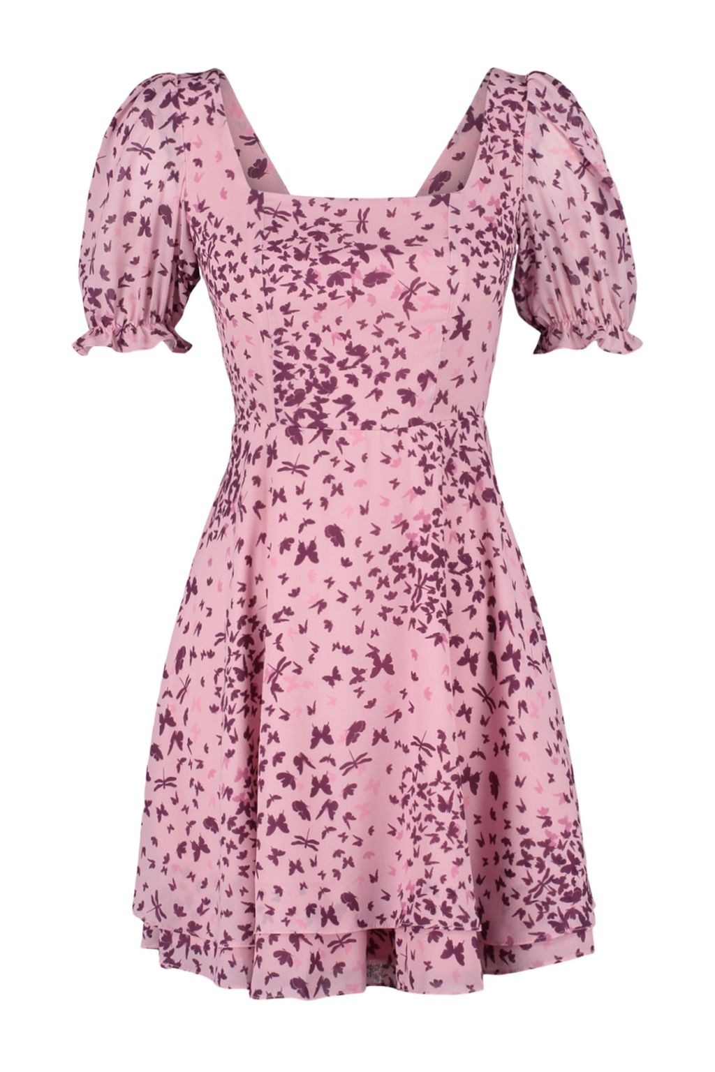 Pembe Desenli Belden Ac?lan Mini Astarl? Sifon Dokuma Elbise TWOSS23EL01171