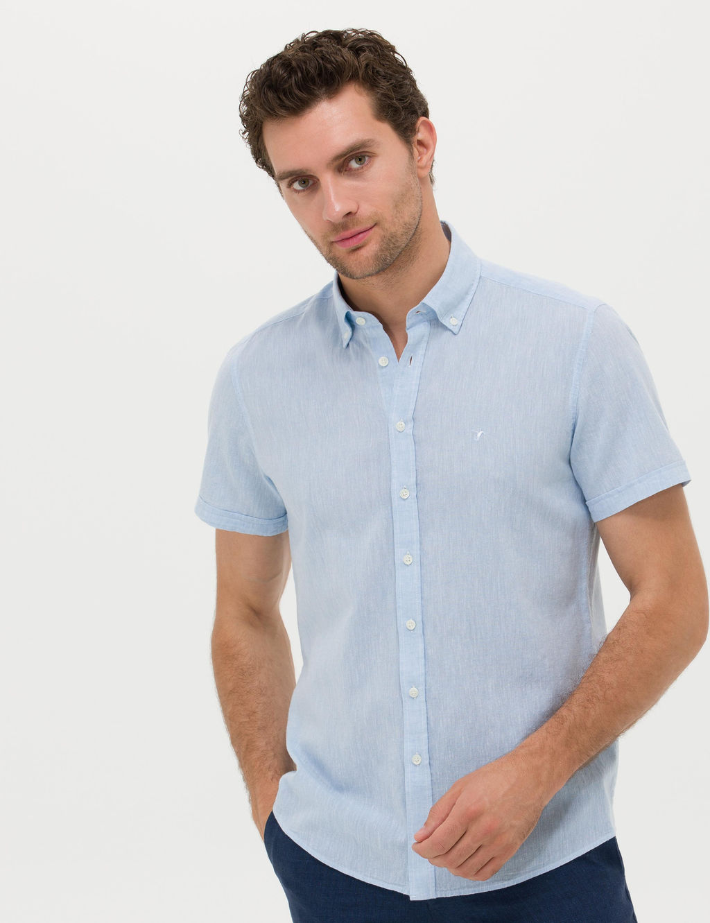 A__k Mavi Slim Fit Keten Kar___ml_ K_sakol G_mlek