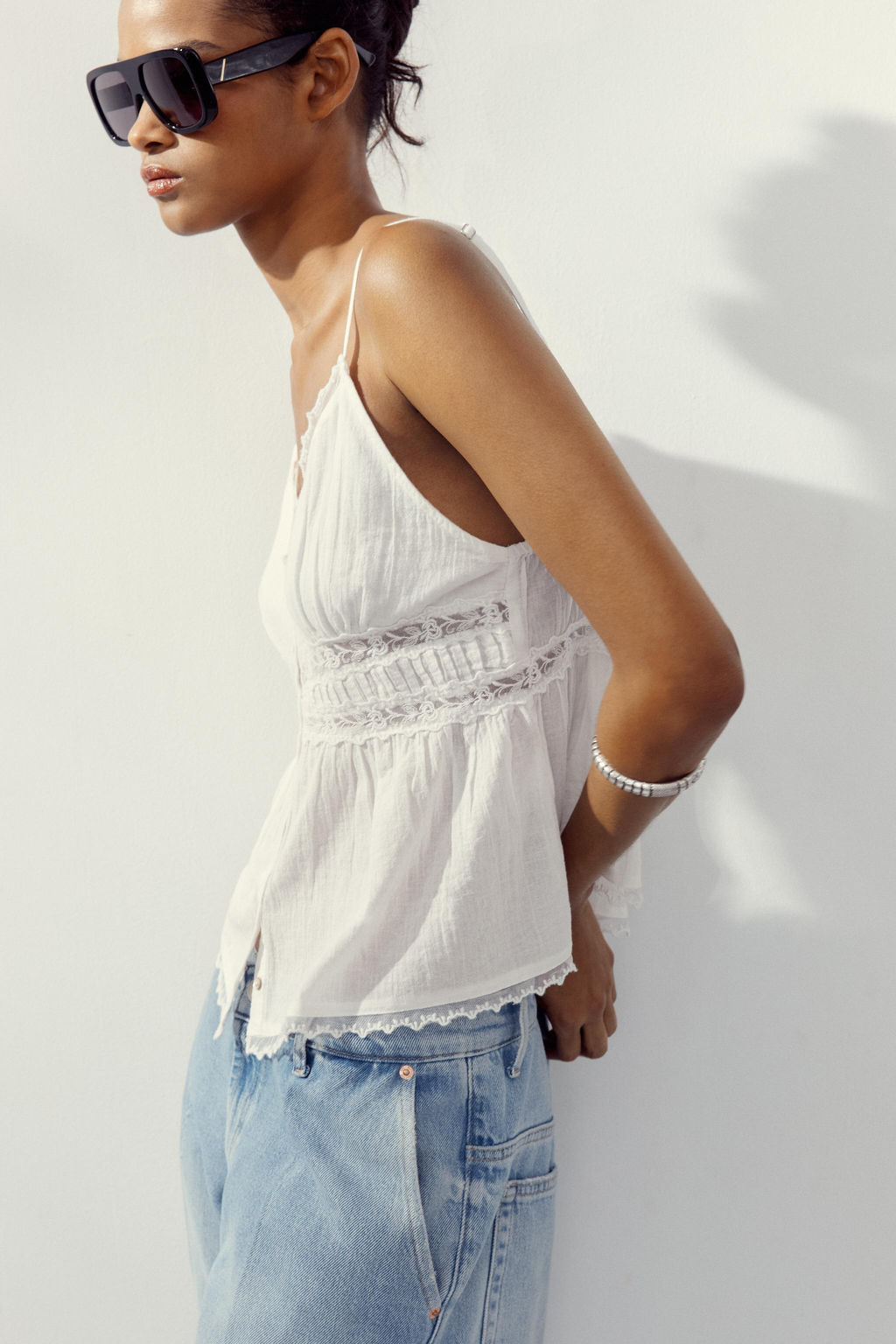 LACE-TRIMMED CHIFFON TOP - Zara фото 2