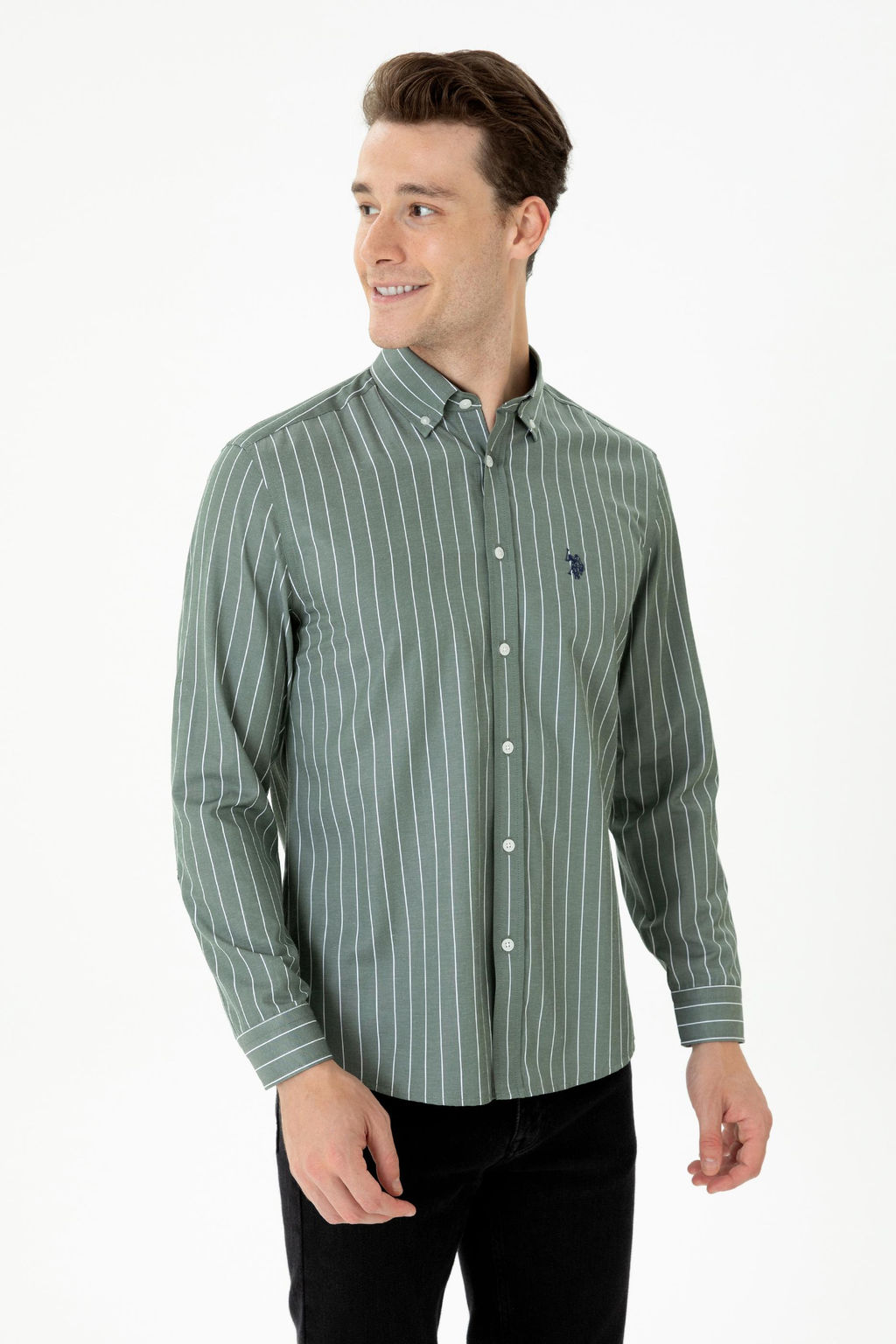 U. S. Polo Assn / Мужская рубашка цвета хаки с длинным рукавом - U.s. polo assn фото 10