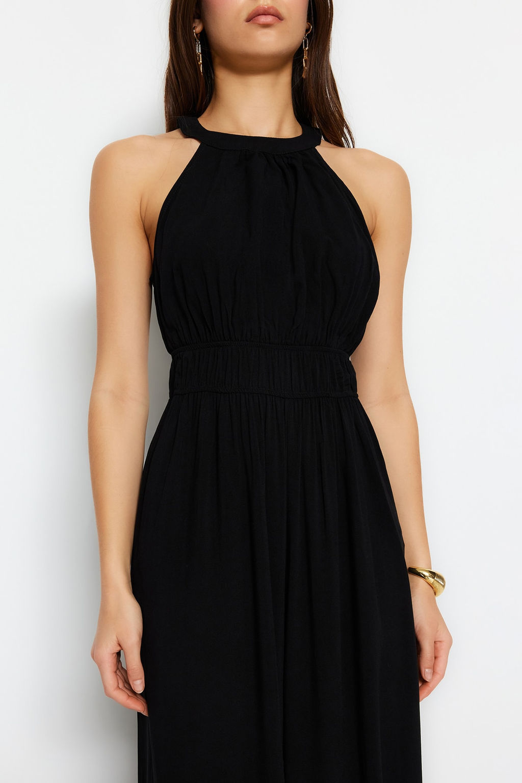 Siyah Beli Buzgu Detayl? Genis Paca Maxi Dokuma Tulum TWOSS23TU00121