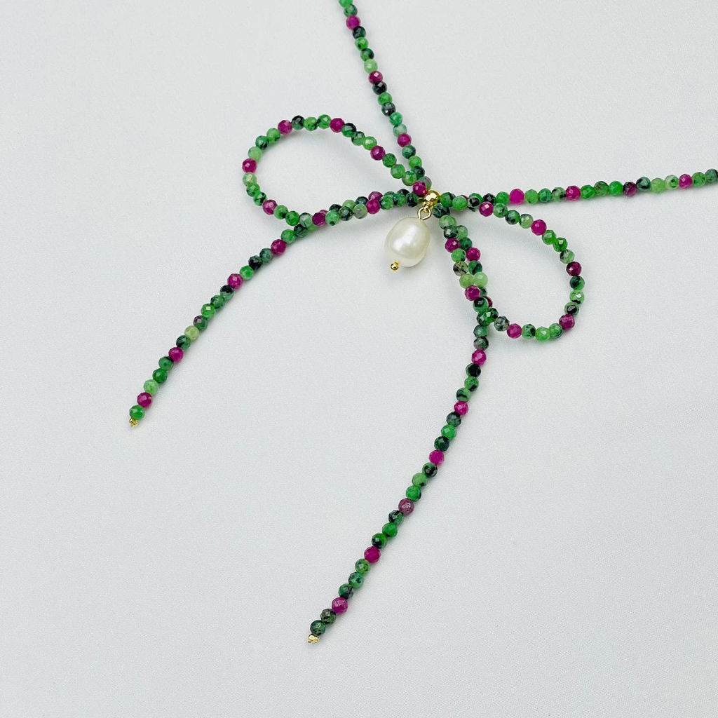 Колье из Цоизита с Рубином и Жемчуга "Бантик" 42 см +