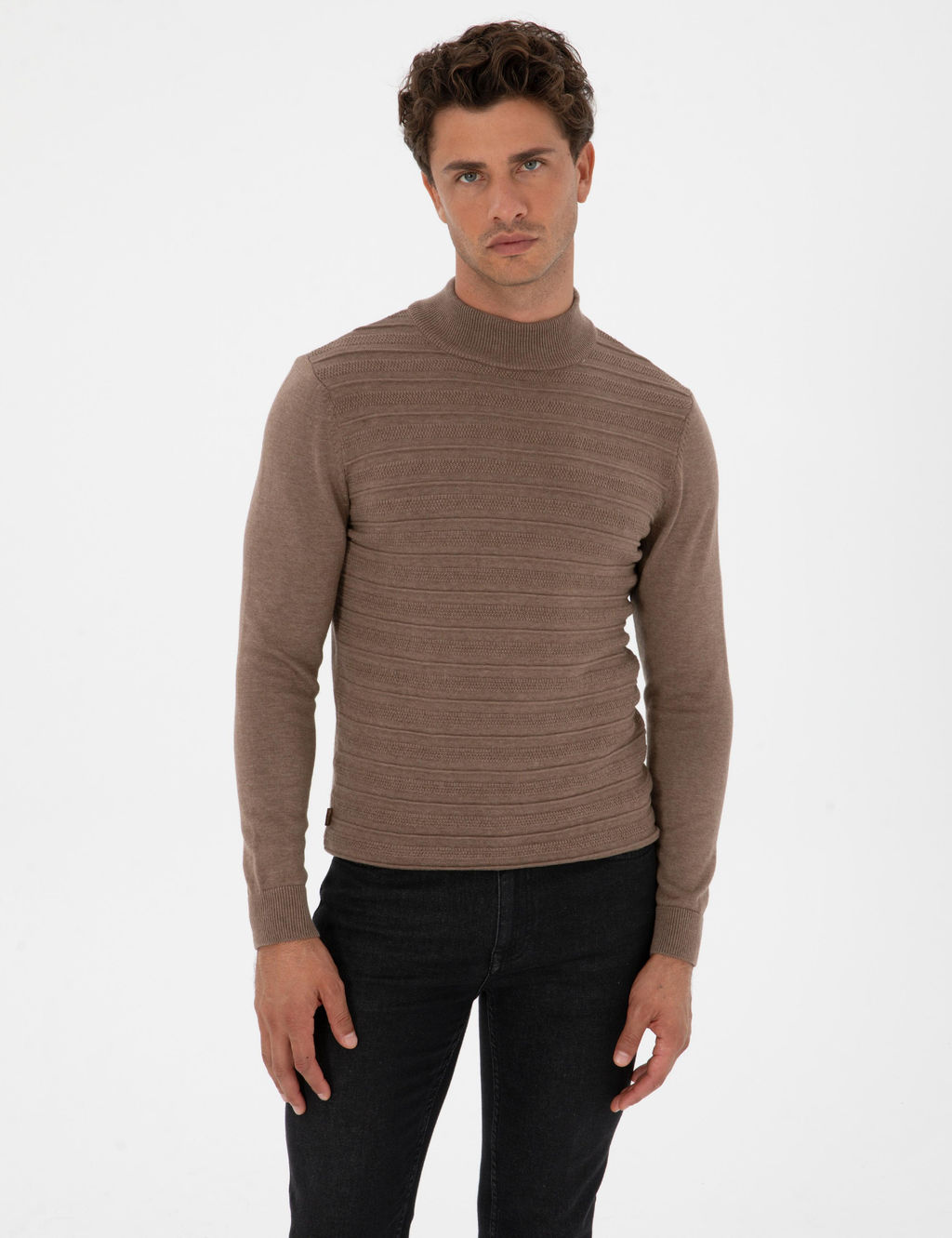 Vizon Melanj Slim Fit _eyrek Yaka Triko Kazak