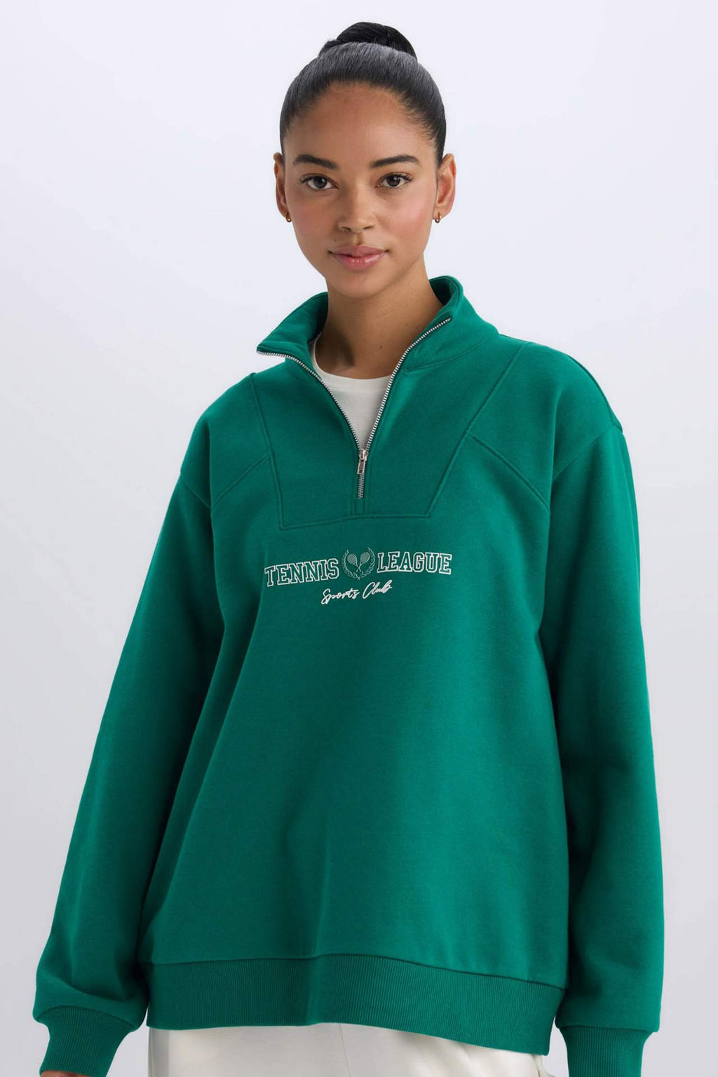 DeFactoFit Oversize Genis Kal?p Dik Yaka Spor Bask?l? Sporcu Sweatshirt фото 2