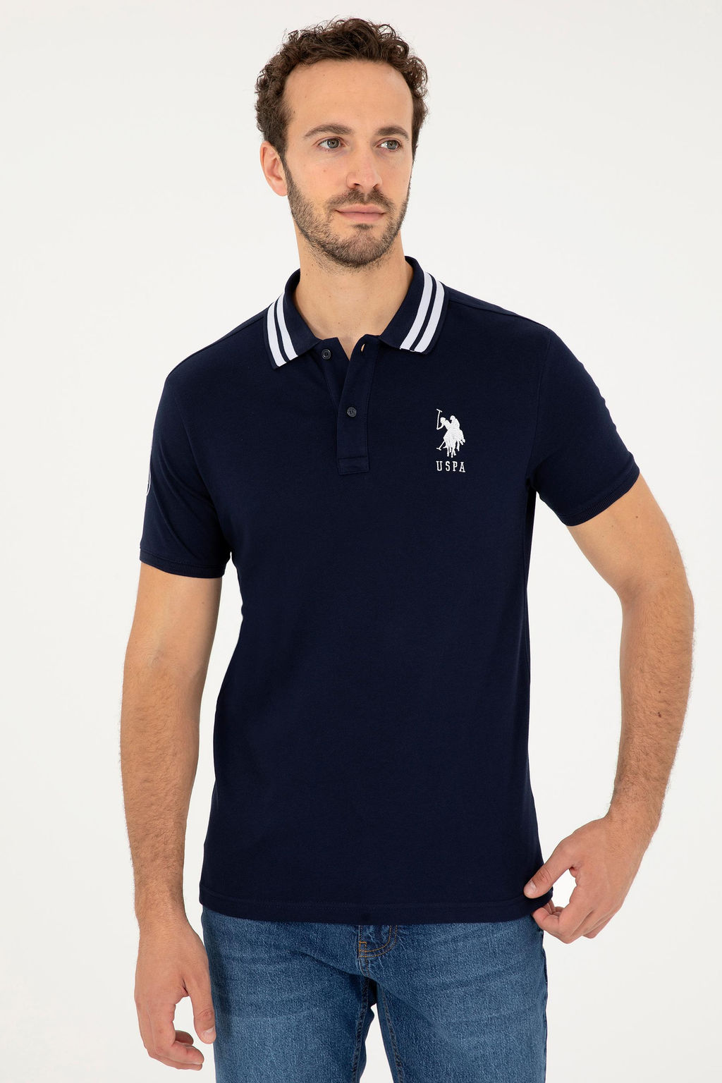 Футболка U.S. Polo Assn G081GL011 мужская темно-синяя хлопок с эластаном  фото 10