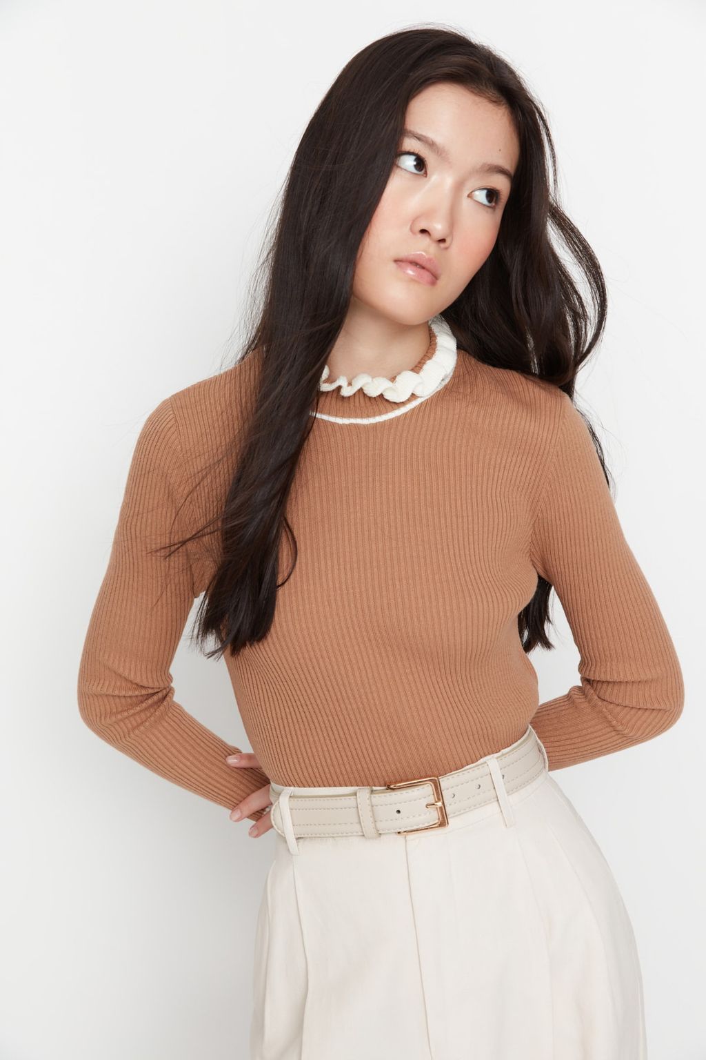 Tas Renk Bloklu Triko Kazak TWOAW22KZ1250 - Trendyolmilla фото 12