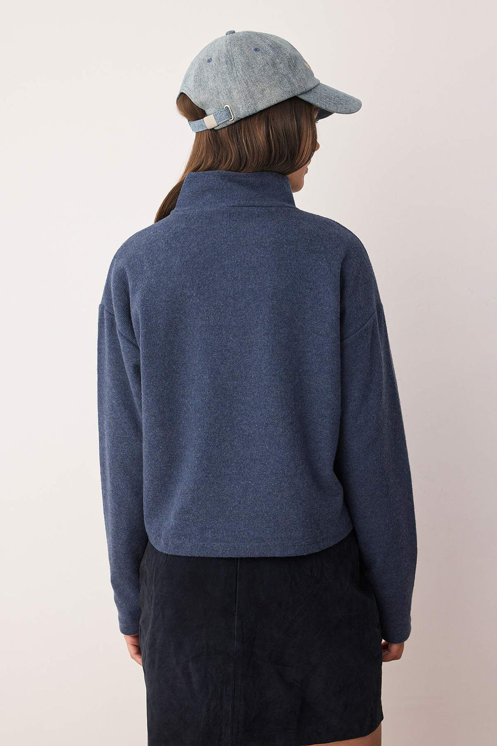Indigo Selanik/Triko Gorunumlu Fermuarl? Yaka Regular/Normal Kal?p Orme Sweatshirt TWOAW22SW0732