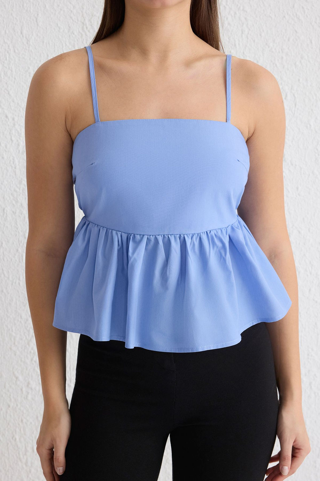 Trendyolmilla Beyaz S?rtta Kurdele Baglama Detayl? Ask?l? Crop Dokuma Bluz TWOSS25BZ00120  фото 8