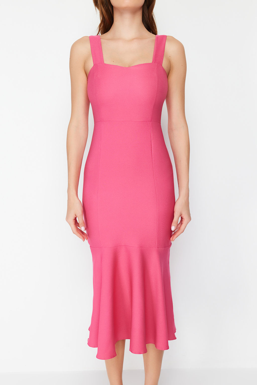 Fusya Etegi Volanl? Ask?l? Midi Dokuma Elbise TWOSS24EL00508 - Trendyolmilla фото 4